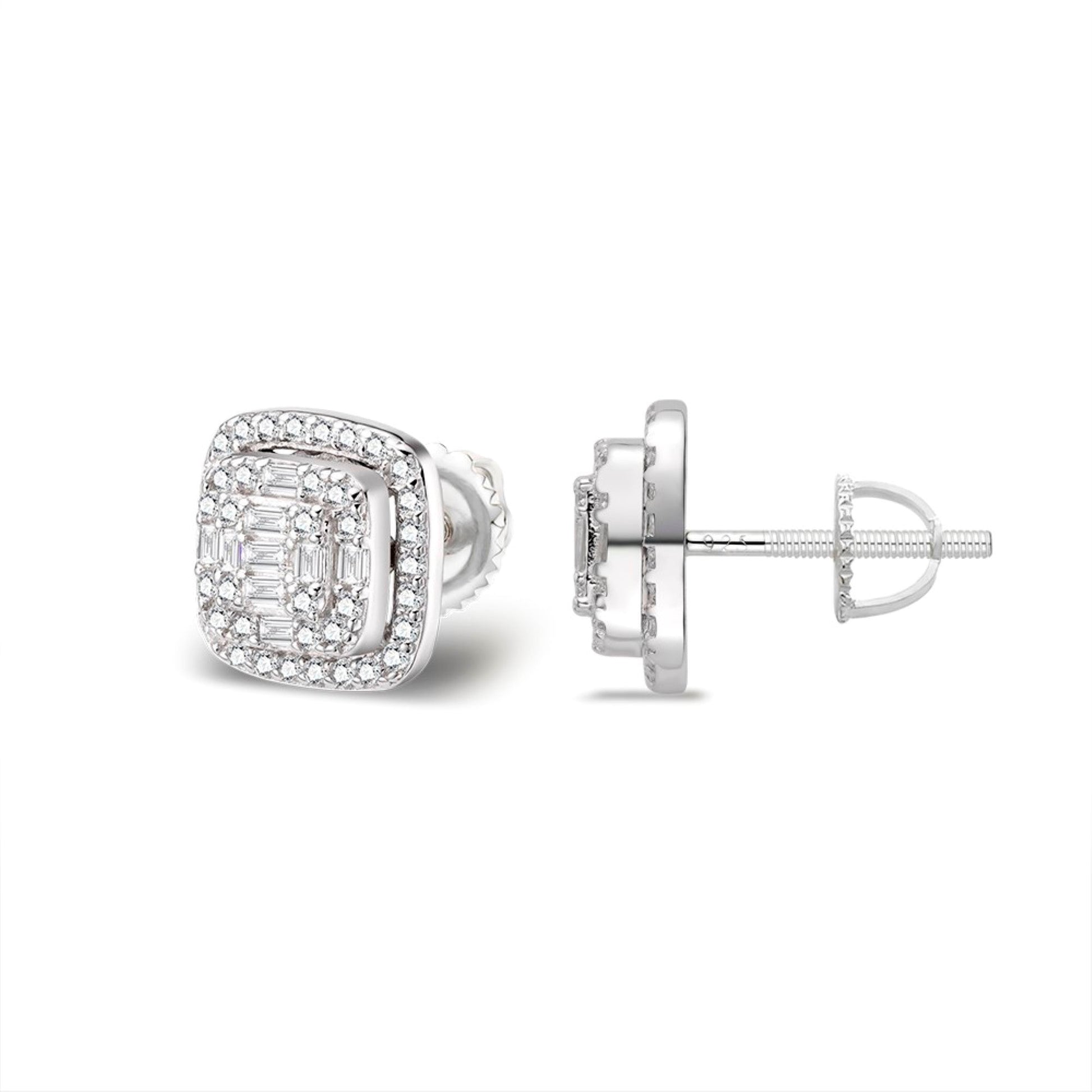 Sterling Silver Round Moissanite Square Shape Designer Stud Earrings RP 5/8 Cttw