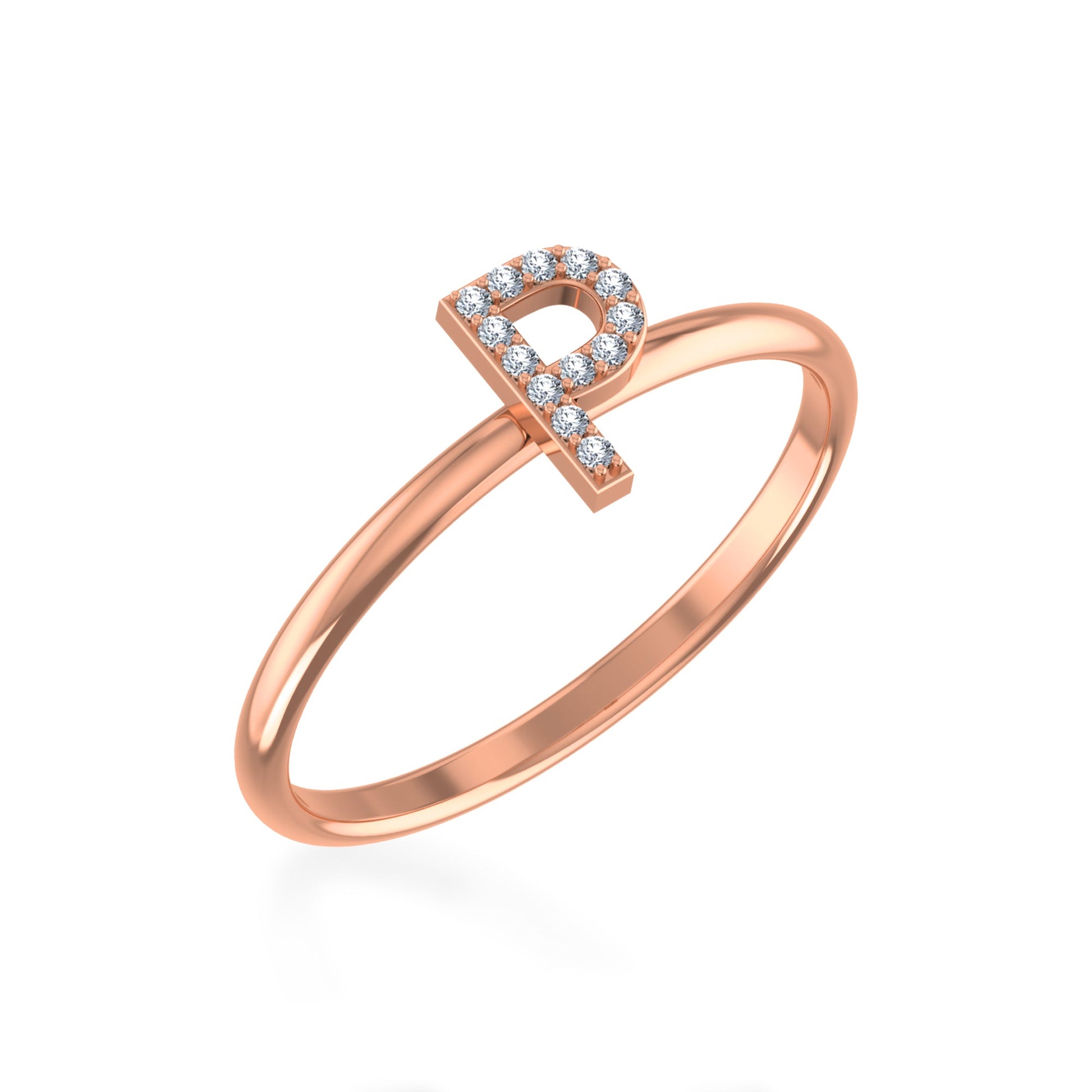 10K Rose Gold Womens Round Diamond P Initial Letter Ring 1/25 Cttw
