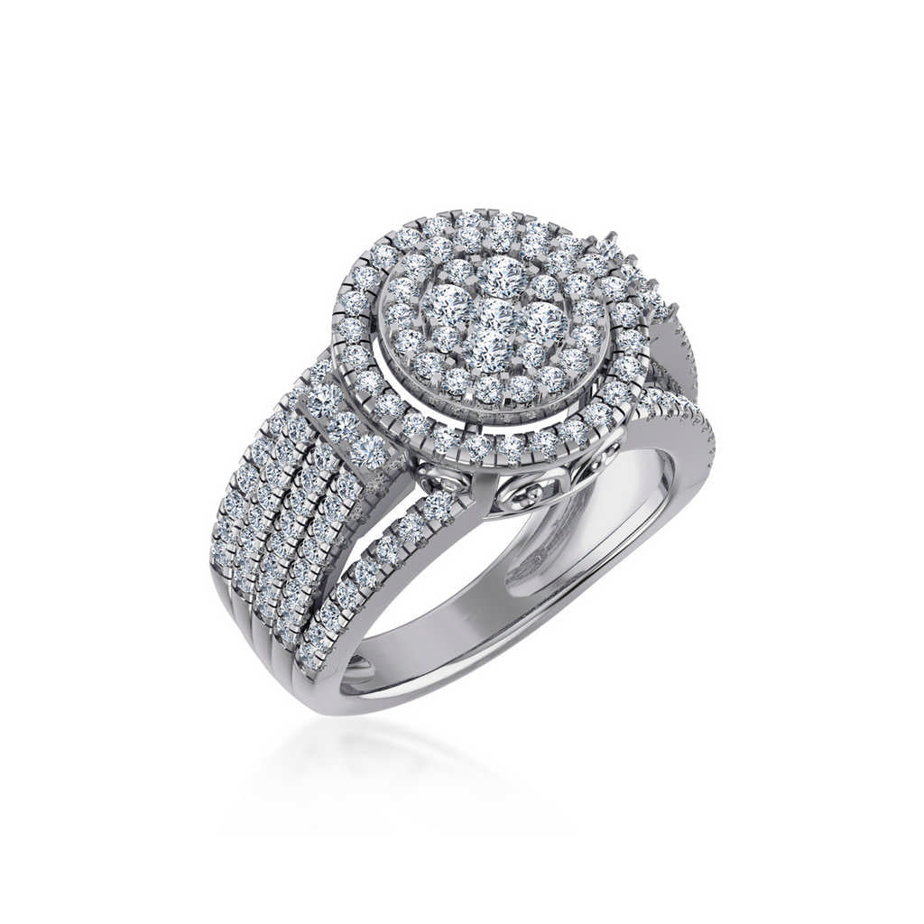 10K White Gold Round Diamond Halo Big Bridal Cluster Ring 1-5/8 Cttw