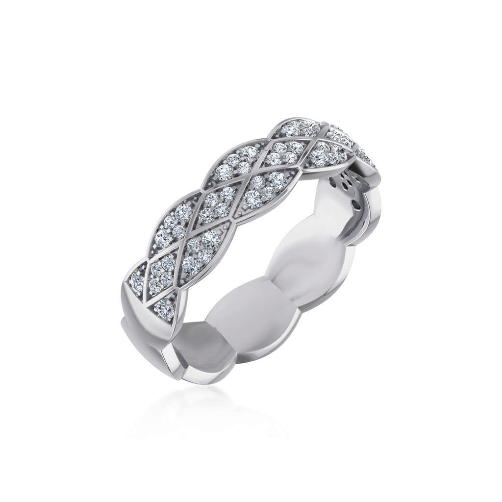 14K White Gold Round Diamond Prong Set Designer Couple Band 1/4 Cttw