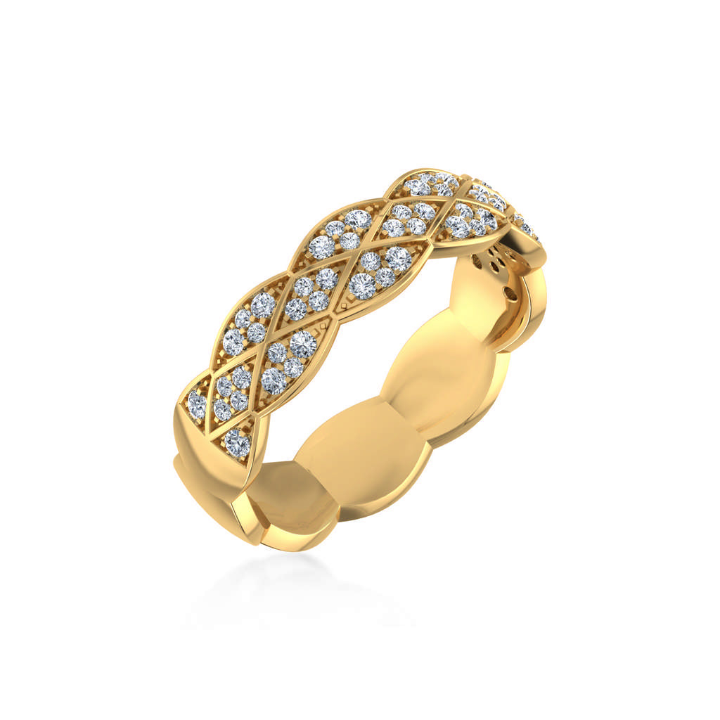 14K Yellow Gold Round Diamond Prong Set Designer Couple Band 1/4 Cttw