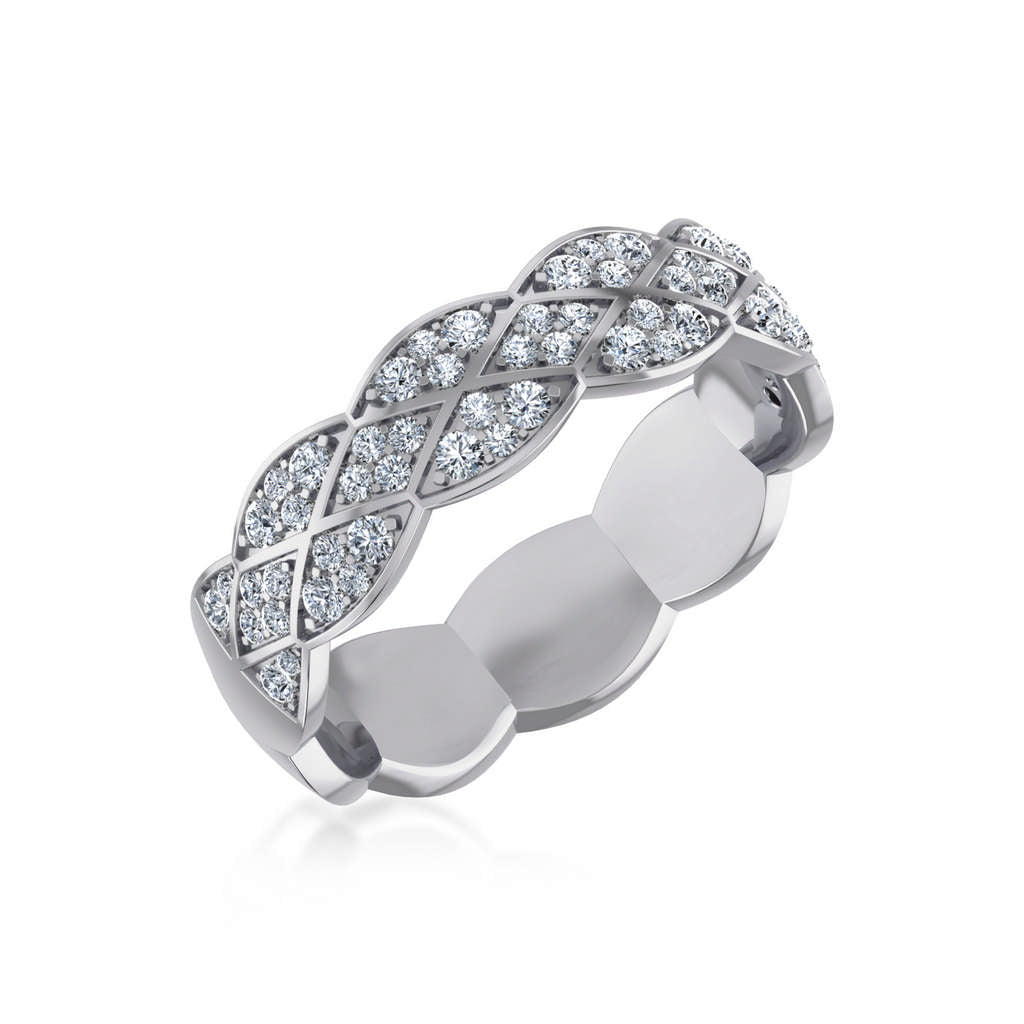 14K White Gold Round Diamond Prong Set Designer Couple Band 5/8 Cttw