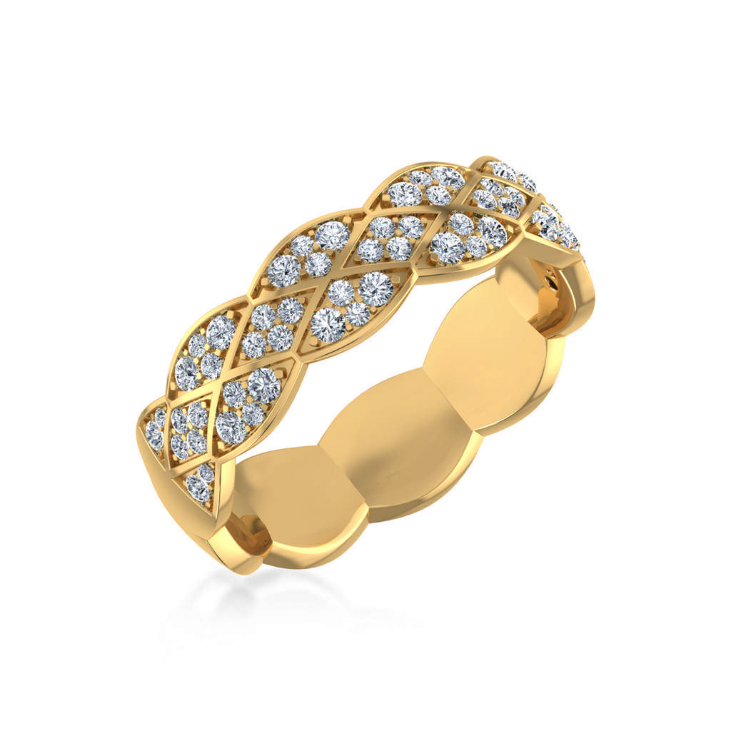 14K Yellow Gold Round Diamond Prong Set Designer Couple Band 5/8 Cttw