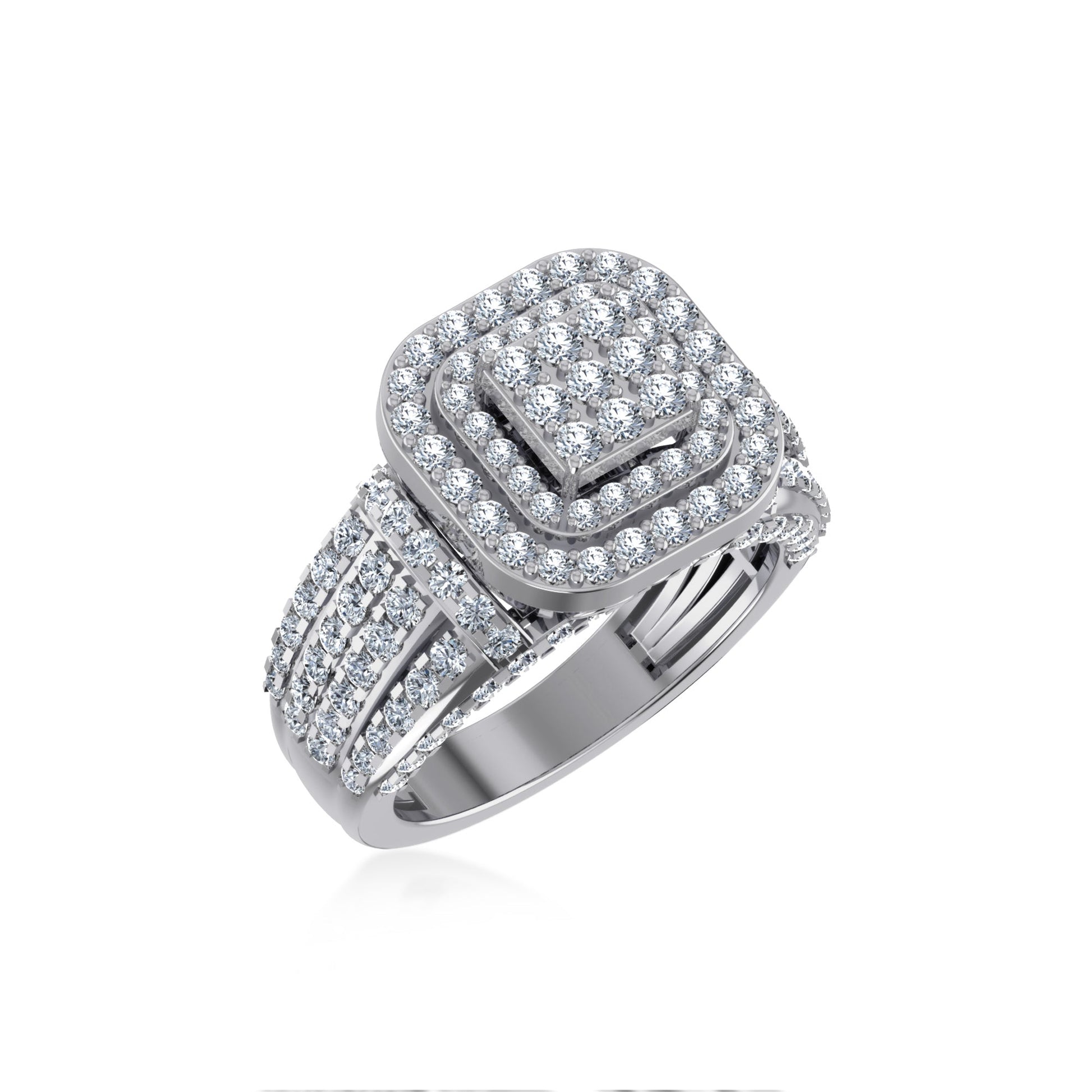 10K White Gold Round Diamond Square Shape Sz 7 Head Ladies Ring 2 Cttw