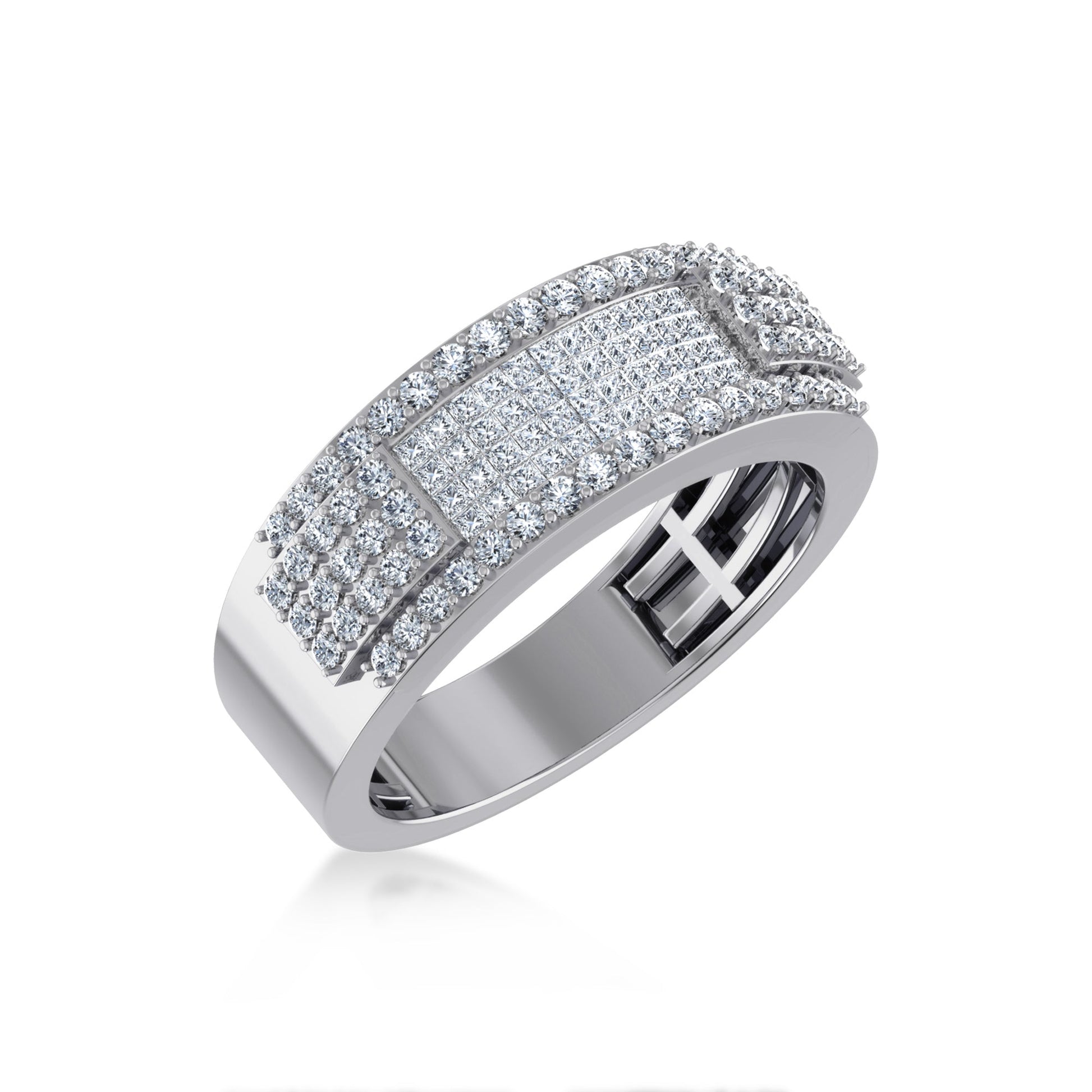 10K White Gold Princess Diamond Mens Invisible Band 1-1/3 Cttw
