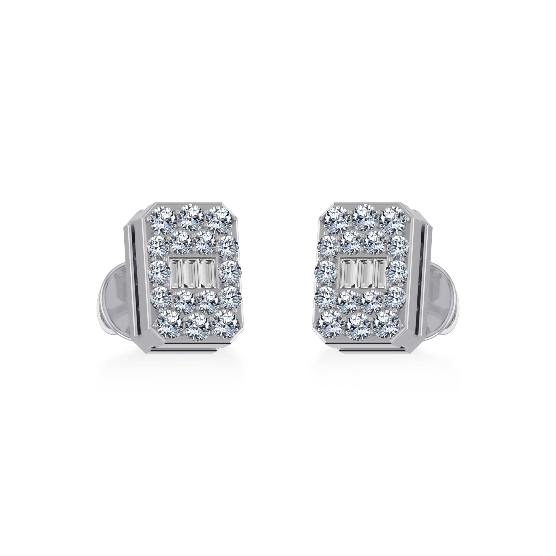 10K White Gold Baguette Diamond Emerald Shape Stud Earring 1/5 Cttw