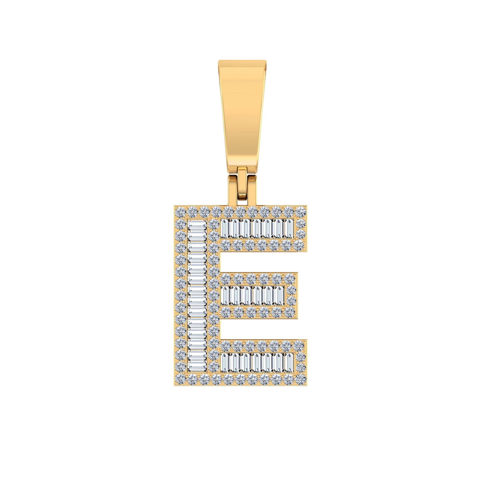 10K Yellow Gold Baguette Diamond Initial E Letter Pendant 1/2 Cttw