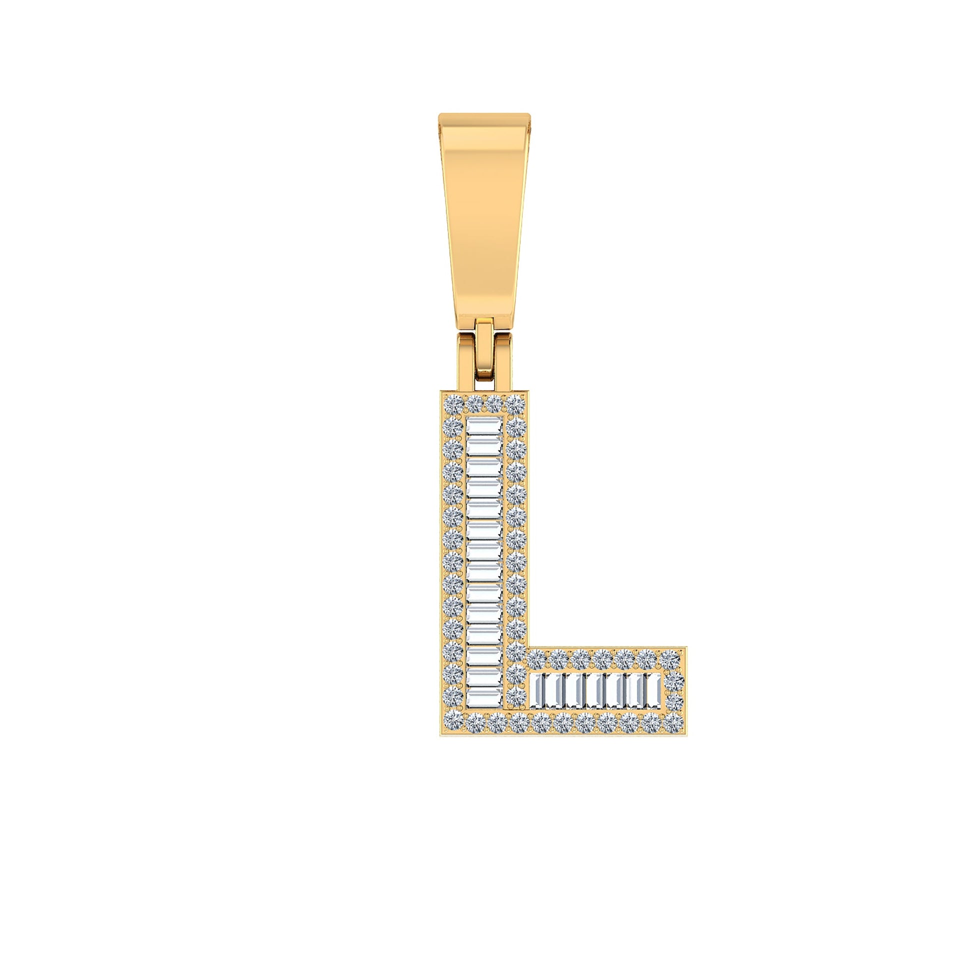 10K Yellow Gold Baguette Diamond Initial L Letter Pendant 1/3 Cttw