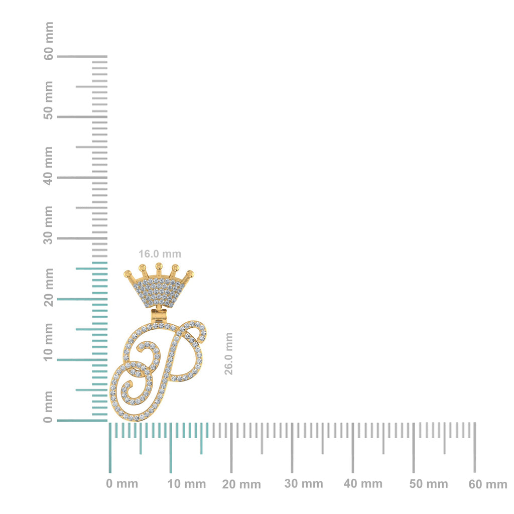 10K Yellow Gold Round Diamond Crown P Letter Initial Pendant 1/4 Cttw