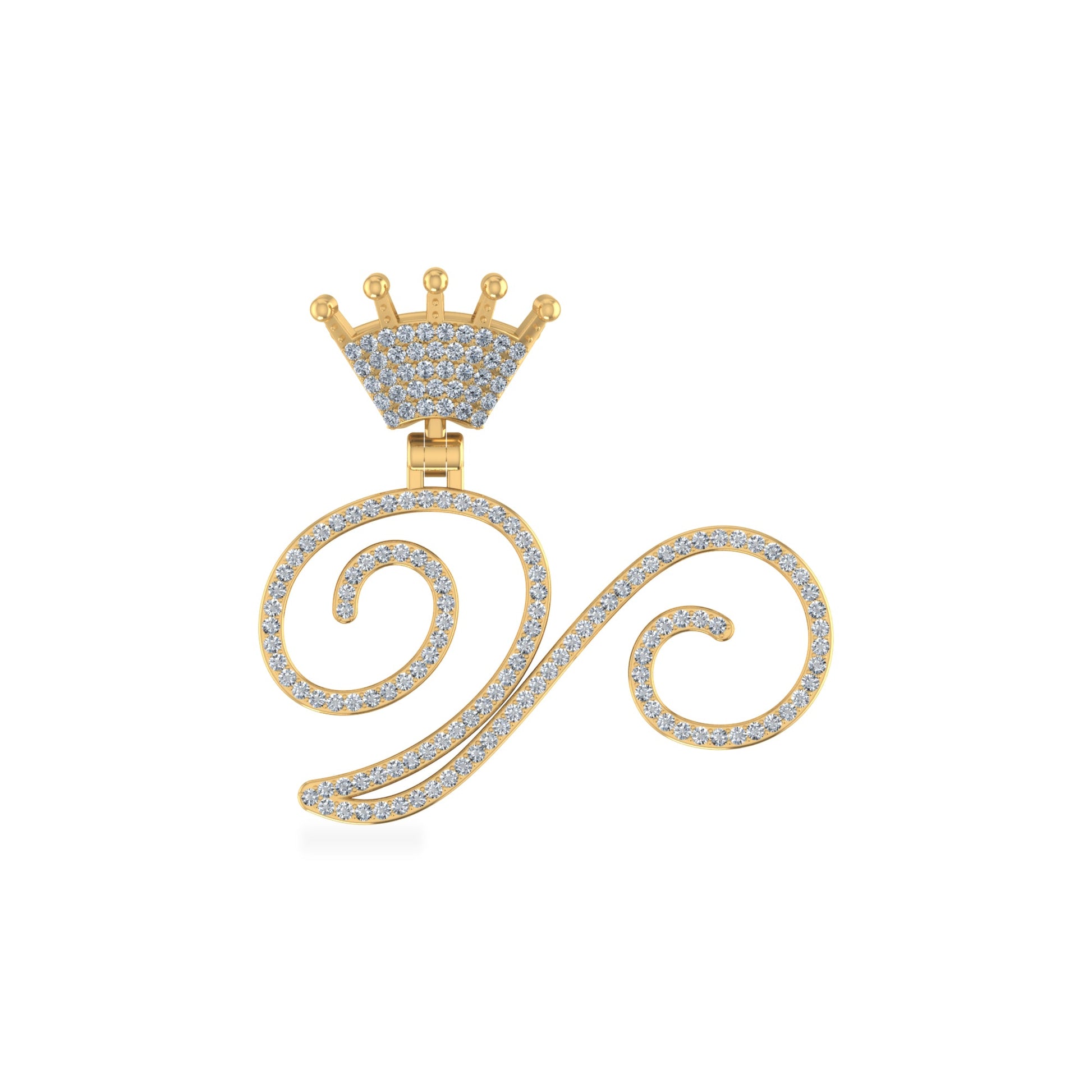 10K Yellow Gold Round Diamond Crown V Letter Initial Pendant 1/4 Cttw