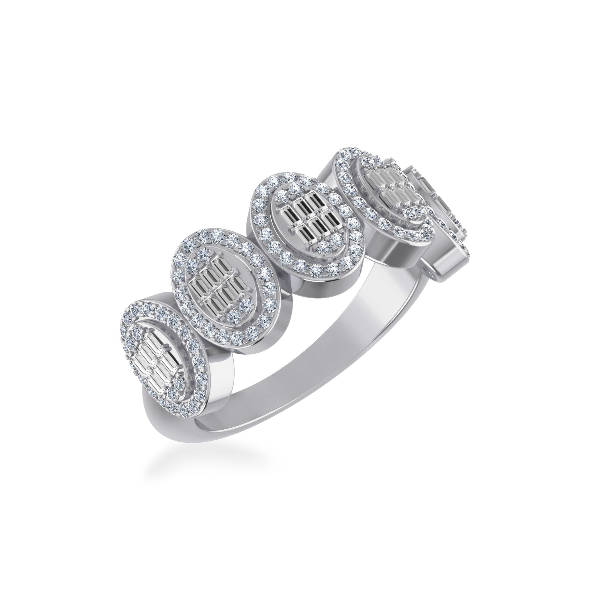10K White Gold Round Baguette Diamond Oval Shape Designer Womens Band Ring SZ 7 1/2 Cttw
