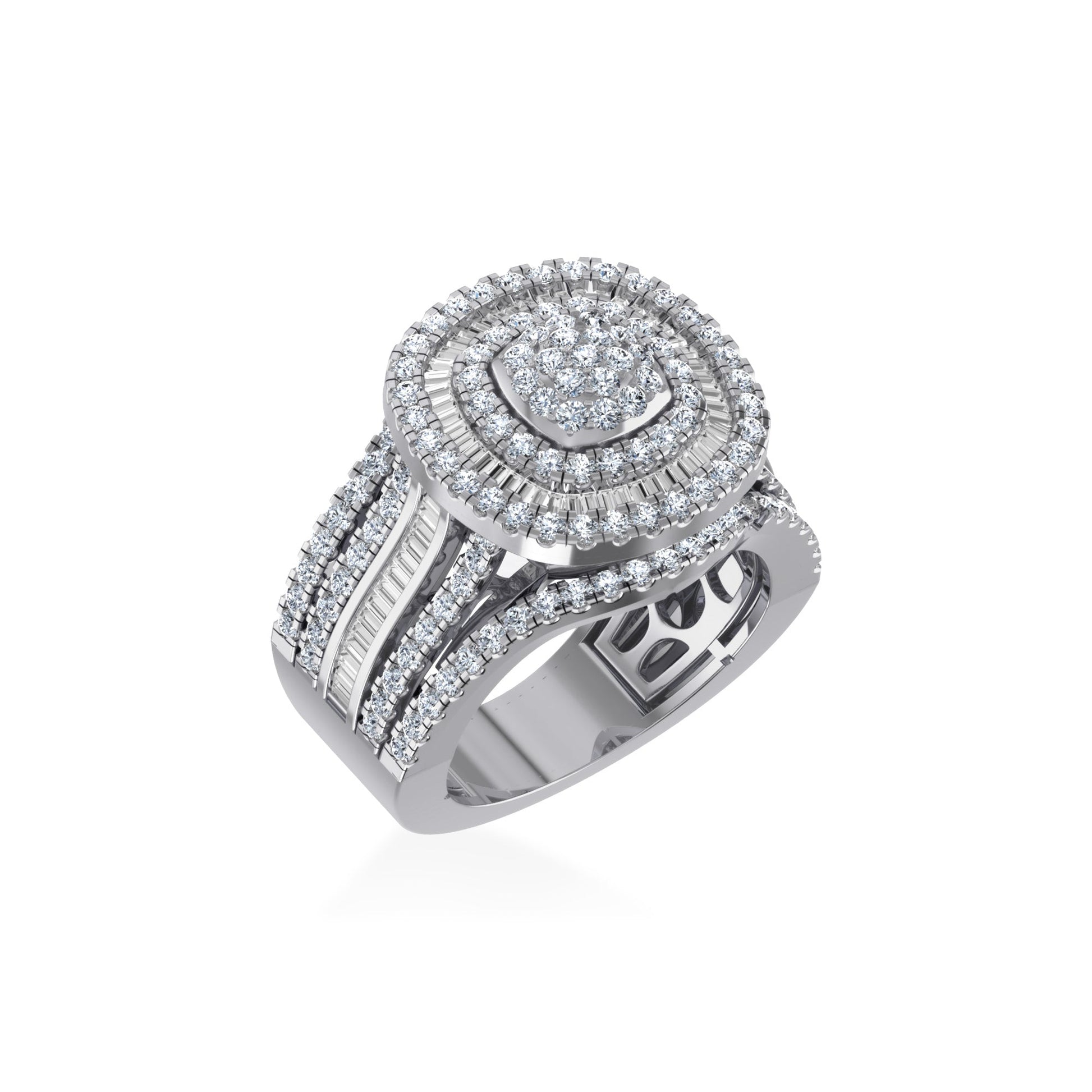 10K White Gold Round Baguette Diamond Square Shape Designer Womens Ring SZ 7 2 Cttw