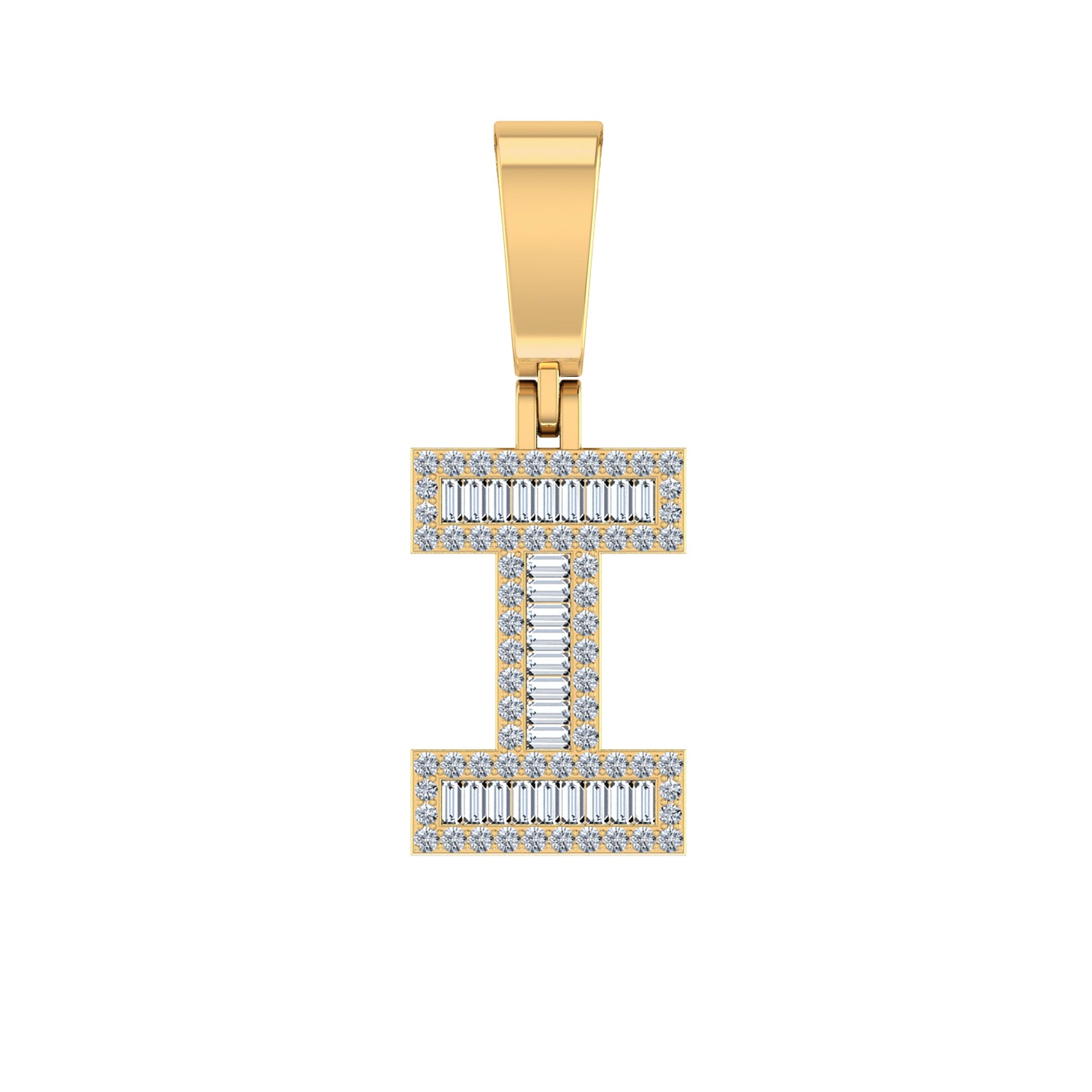 10K Yellow Gold Baguette Diamond Initial I Letter Pendant 1/3 Cttw