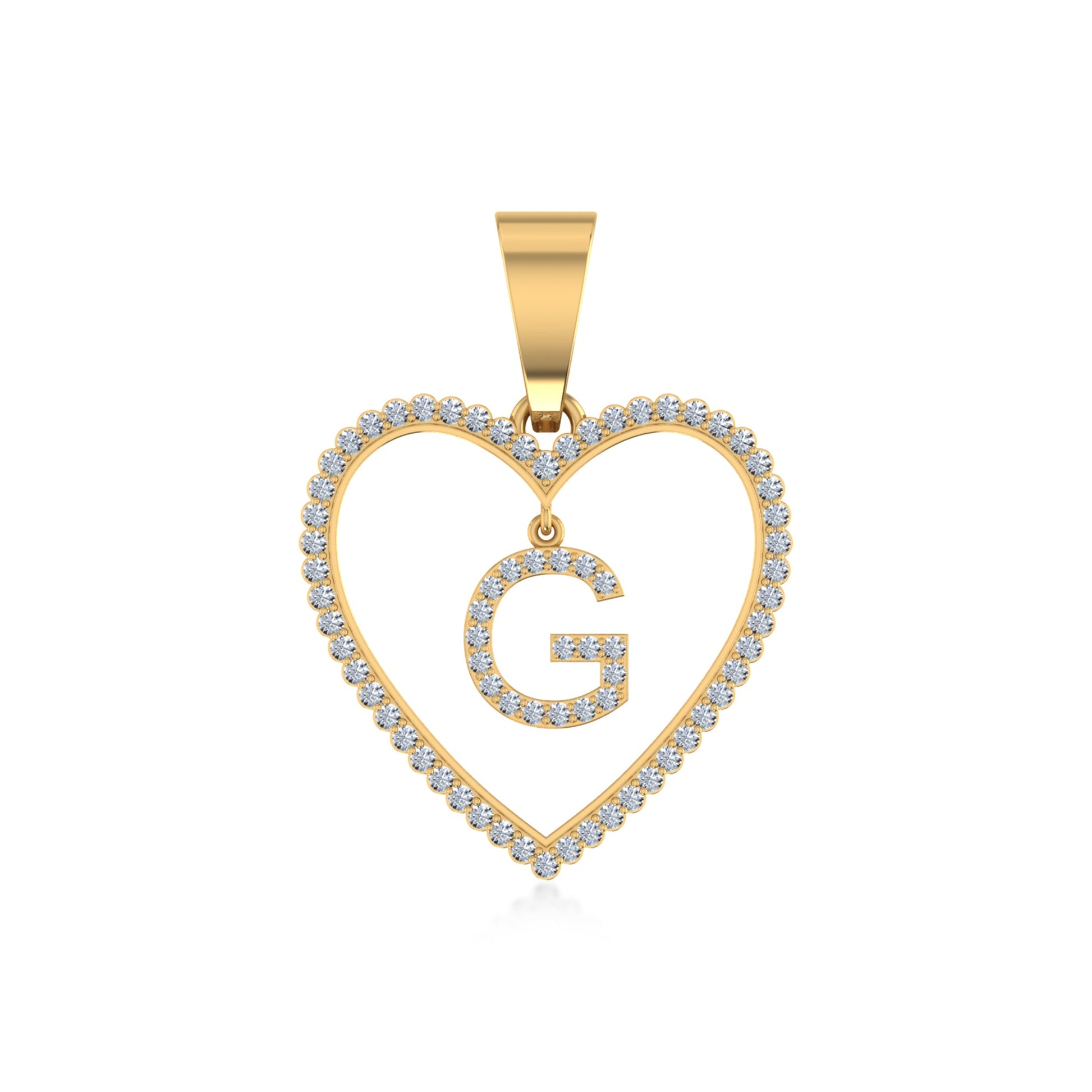 10K Yellow Gold Diamond Initial Heart G Letter Pendant 1/5 Cttw