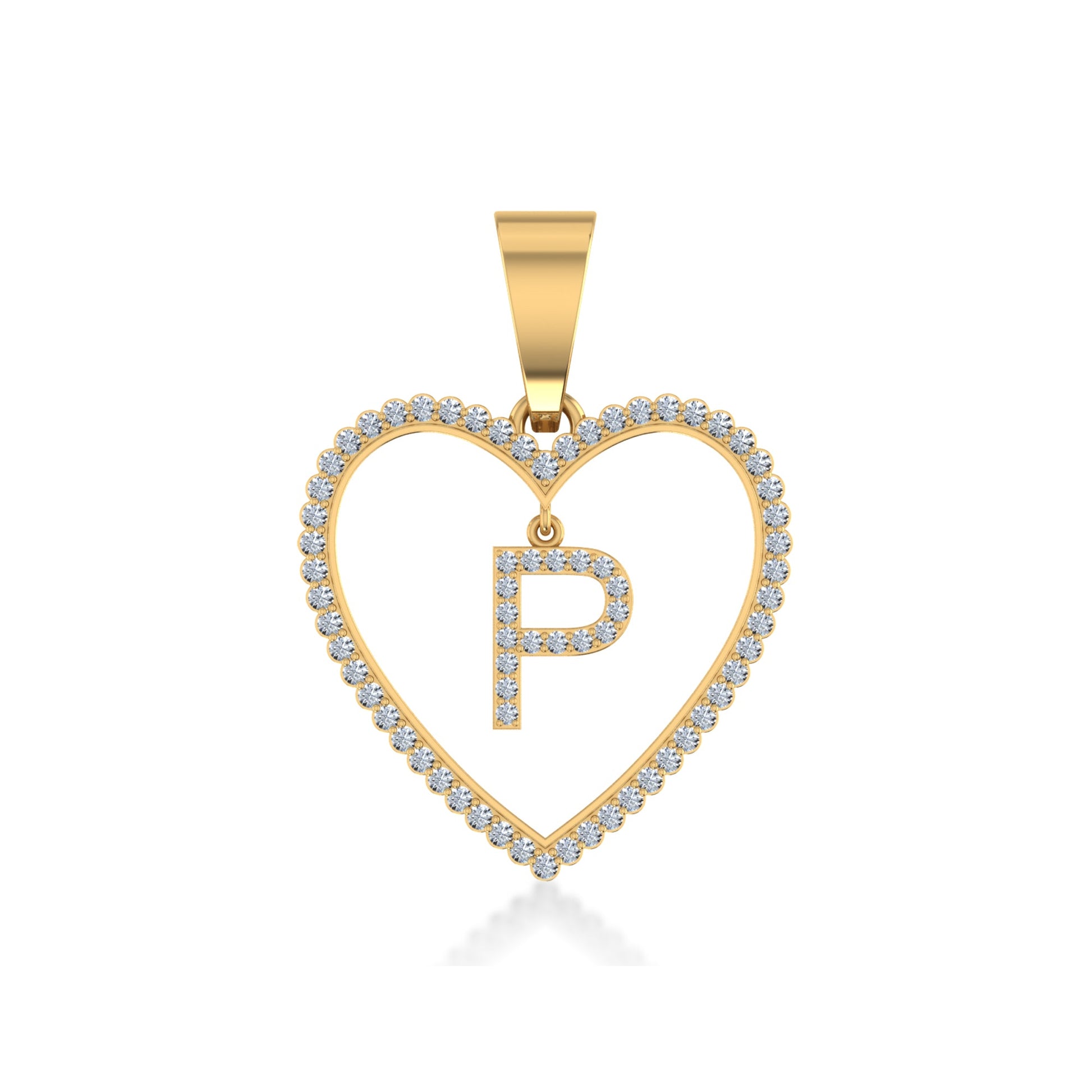 10K Yellow Gold Diamond Initial Heart P Letter Pendant 1/5 Cttw