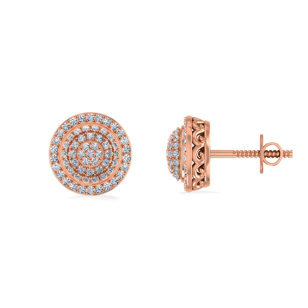10K Rose Gold Round Diamond Designer Halo Mens Stud Earring 1/3 Cttw