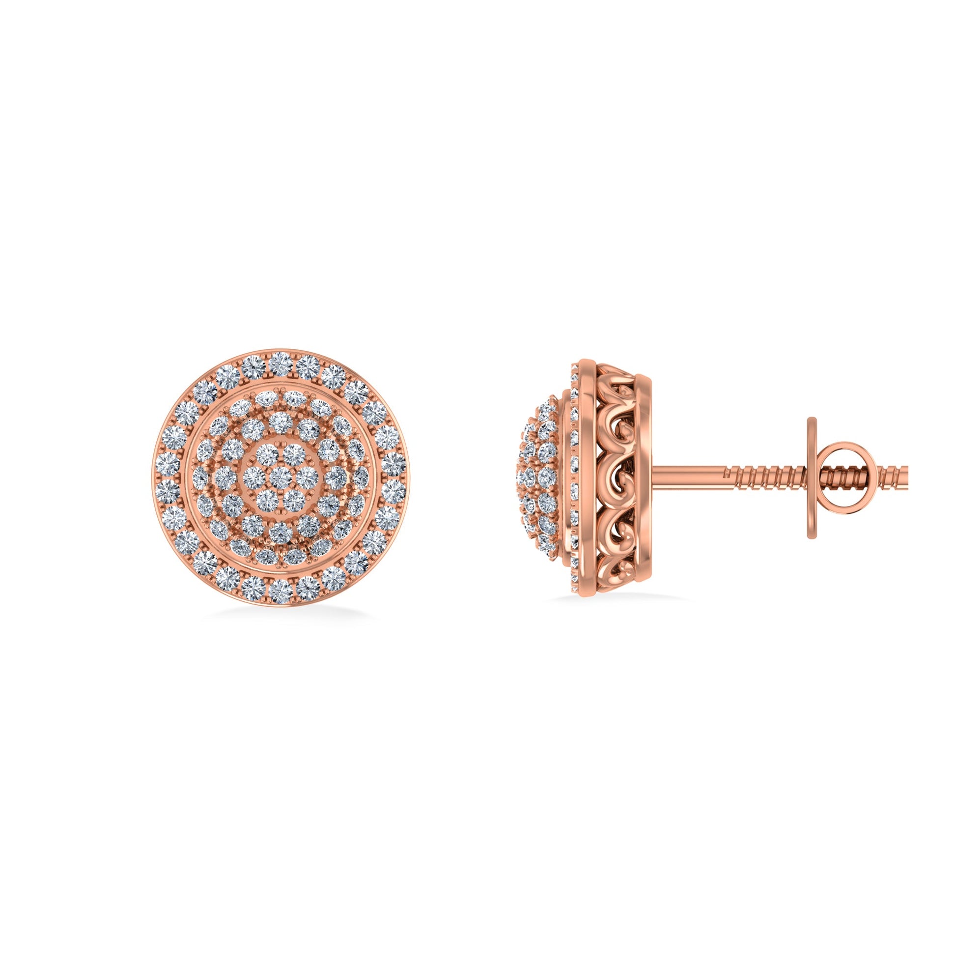 10K Rose Gold Round Diamond Designer Halo Mens Stud Earring 1/3 Cttw