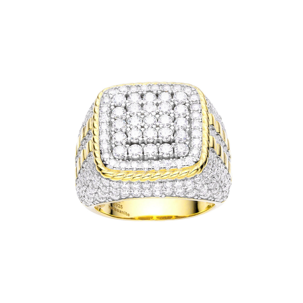 Sterling Silver Moissanite Carat Mens Ring Size 10 (RP)+GP 4-1/4 Cttw