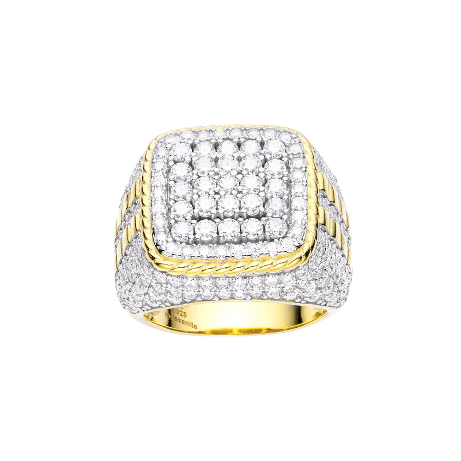 Sterling Silver Moissanite Carat Mens Ring Size 10 (RP)+GP 4-1/4 Cttw