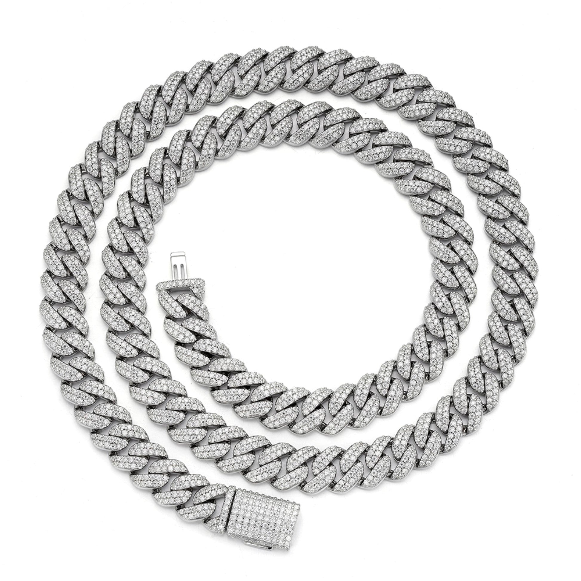 Sterling Silver Moissanite 10Mm Cuban Chain 22 Inch RP 13-5/8 Cttw