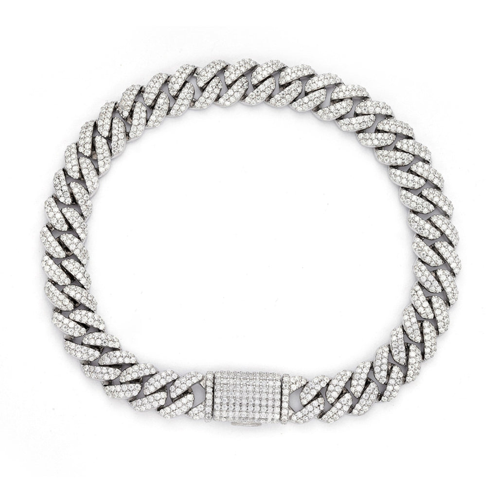 Sterling Silver Moissanite 8Mm  Cuban Bracelet 8Inch RP 5 Cttw