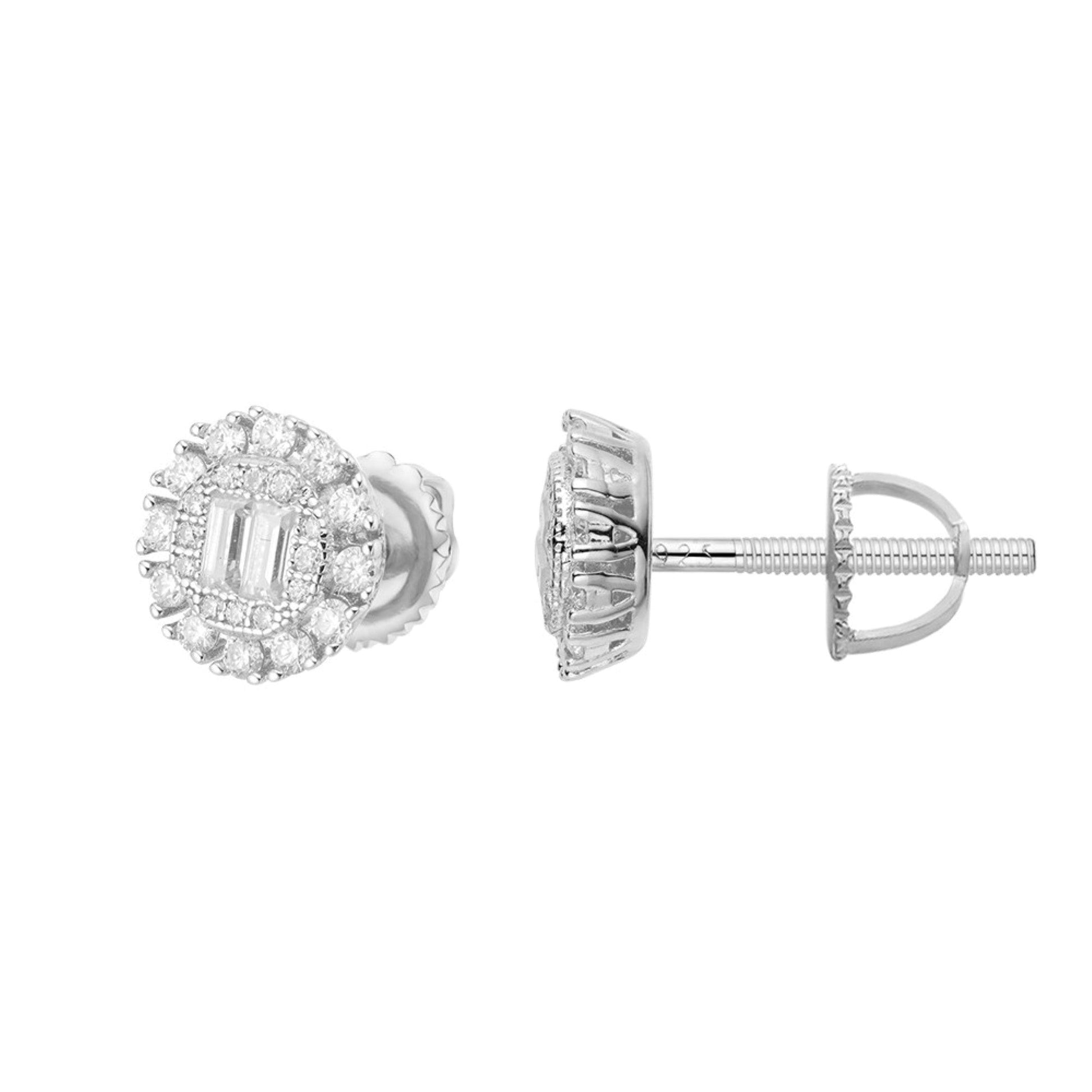 Sterling Silver Round Baguette Moissanite Designer Stud Earrings RP 5/8 Cttw