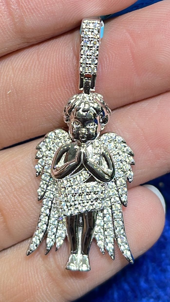 Sterling Silver Moissanite Angel Pendant RP 7/8 Cttw