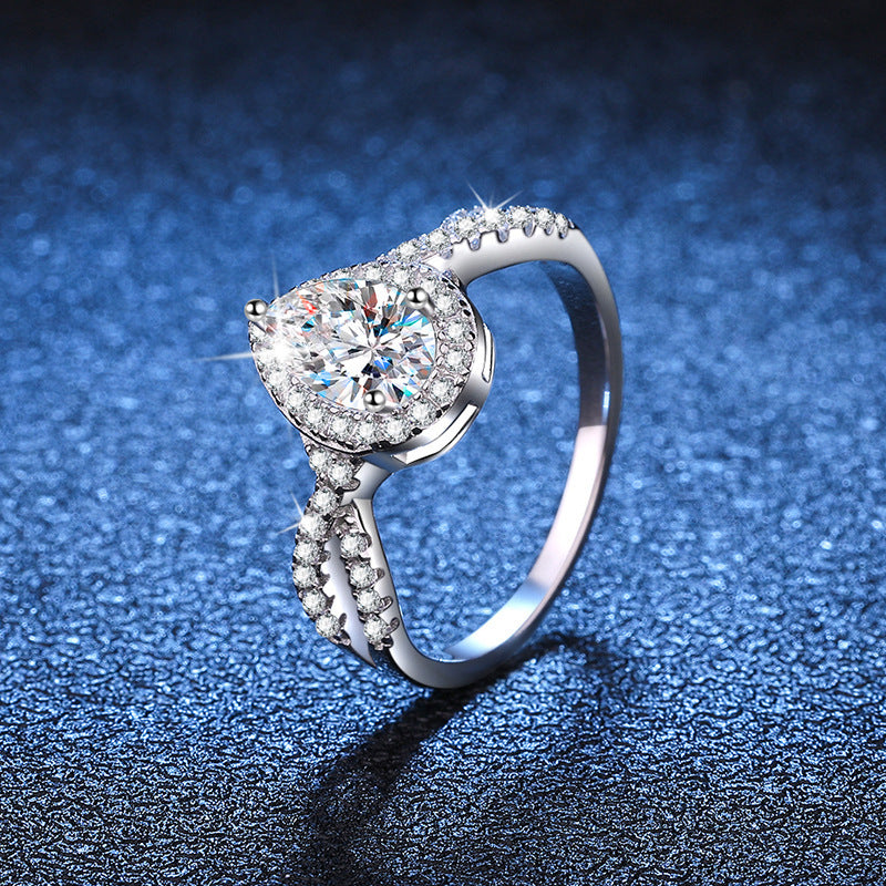 S925 Sterling Silver Ring Moissanite Water Drop European And American Luxury
