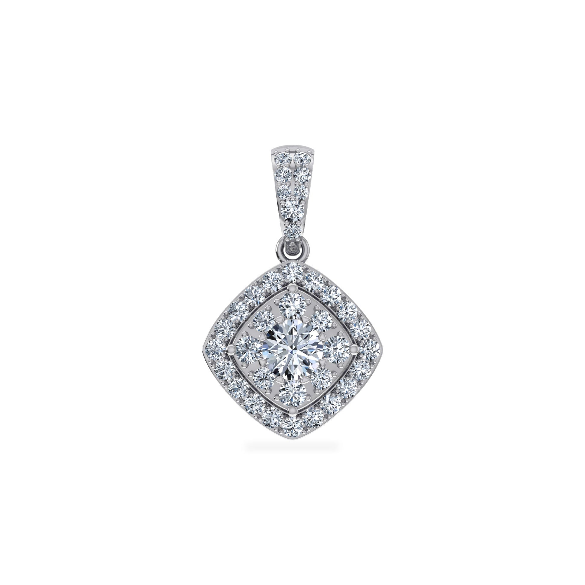 14K White Gold Round Moissanite Square Shape Womens Designer Pendants 1 Cttw