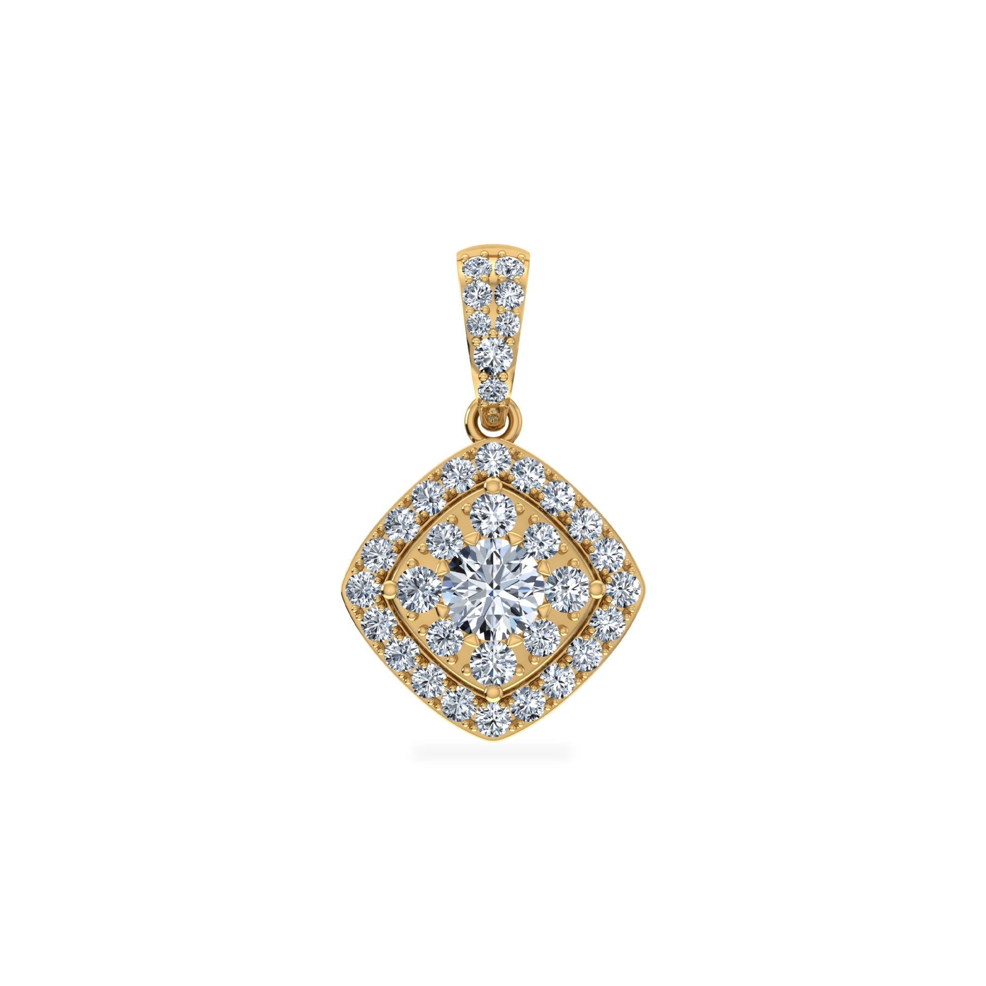 14K Yellow Gold Round Moissanite Square Shape Womens Designer Pendants 1 Cttw