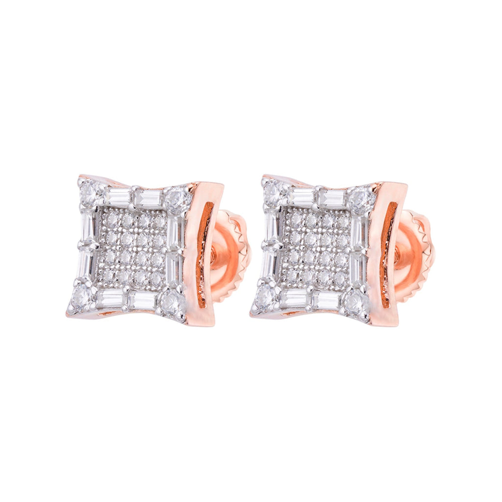 Sterling Silver Round Baguette Moissanite Square Shape Stud Earrings RP+PP 5/8 Cttw