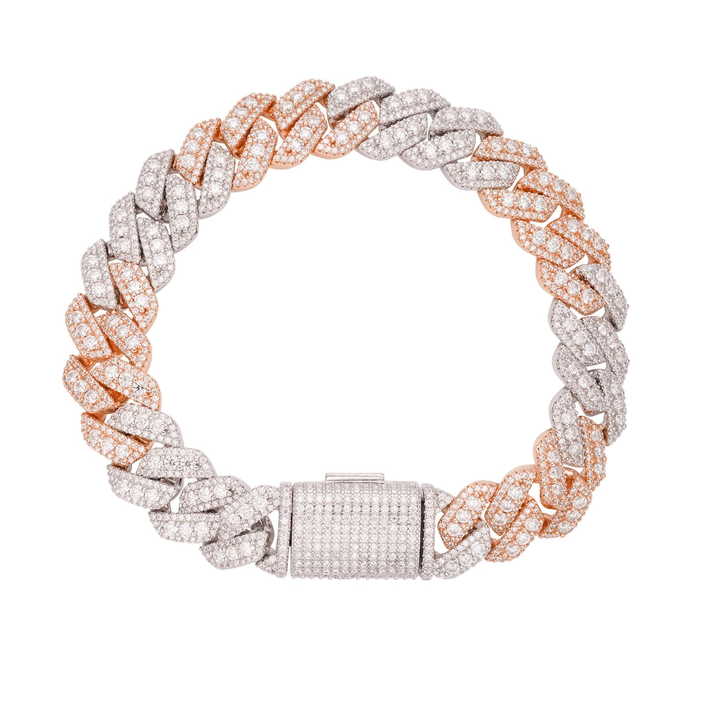 Sterling Silver Round Big Stone in Center Surrounded with Small Stones 12mm Moissanite Cuban Chain 8Inch Bracelet RP+PP 10-7/8 Cttw