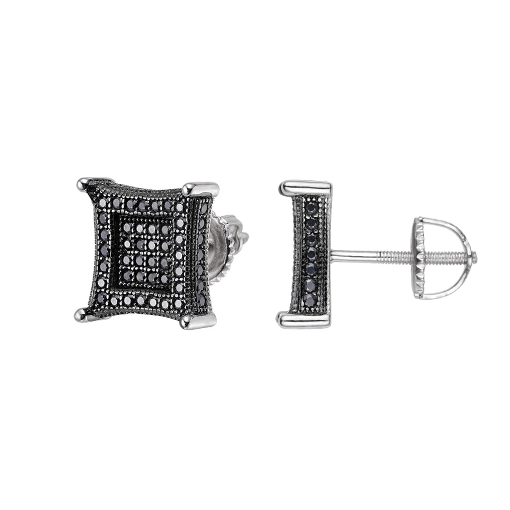 Sterling Silver Round Black Moissanite Square Shape Stud Earrings BP+RP 7/8 Cttw