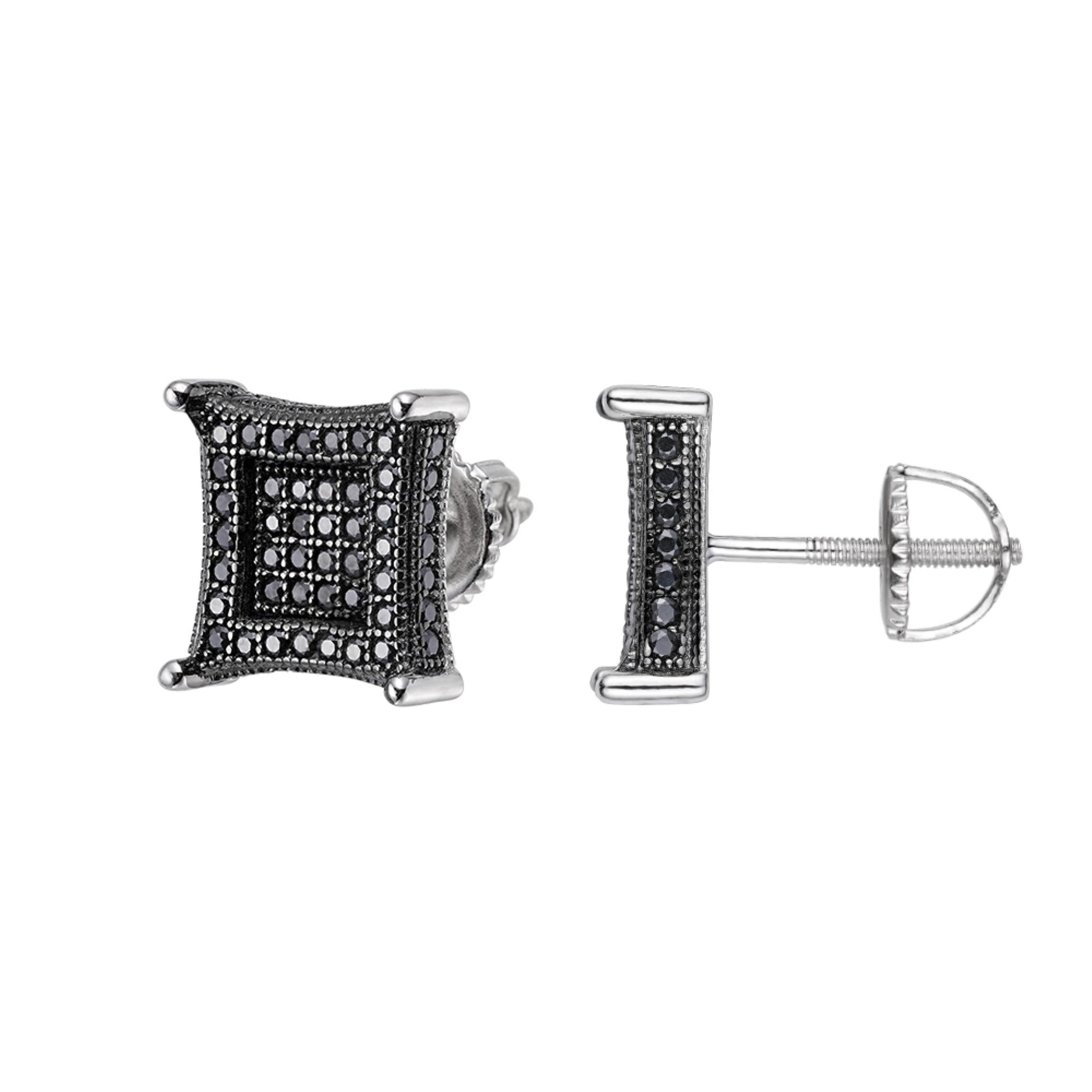 Sterling Silver Round Black Moissanite Square Shape Stud Earrings BP+RP 7/8 Cttw
