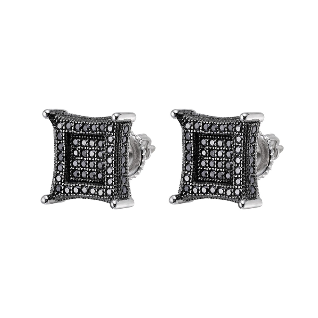 Sterling Silver Round Black Moissanite Square Shape Stud Earrings BP+RP 7/8 Cttw