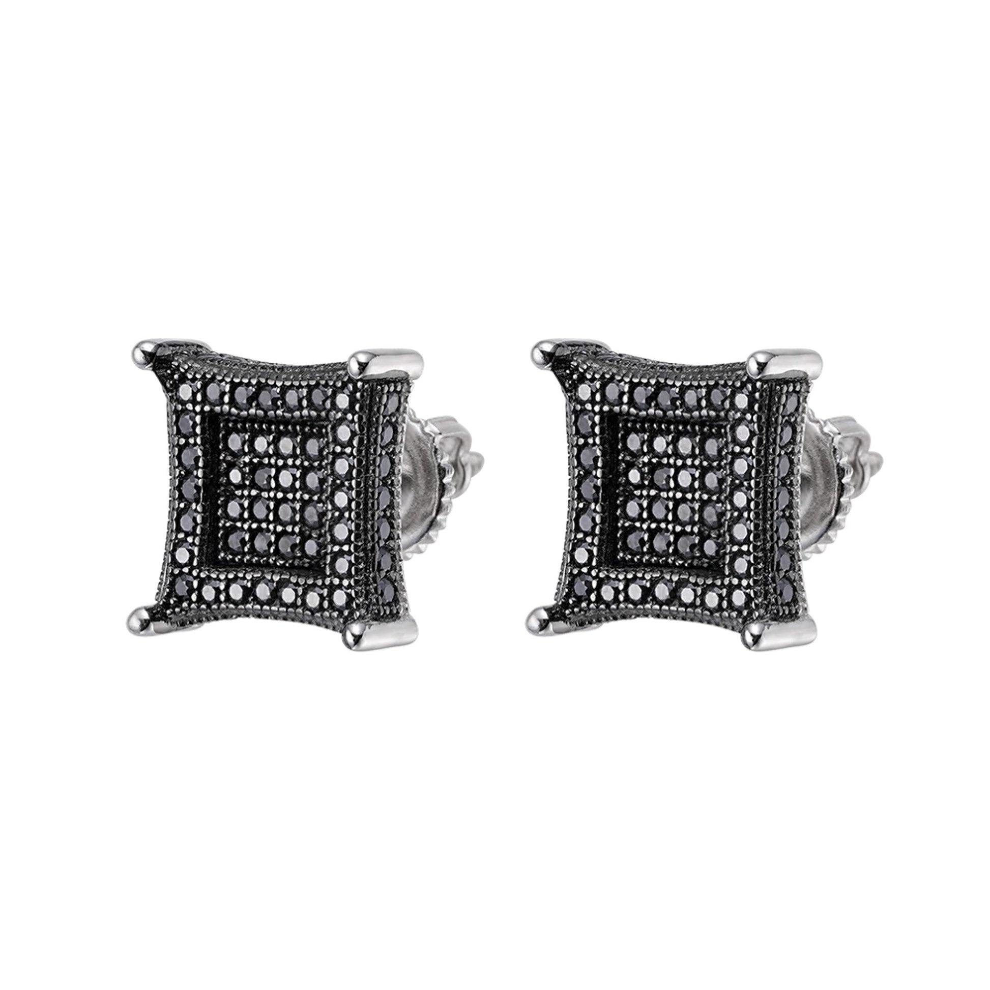 Sterling Silver Round Black Moissanite Square Shape Stud Earrings BP+RP 7/8 Cttw