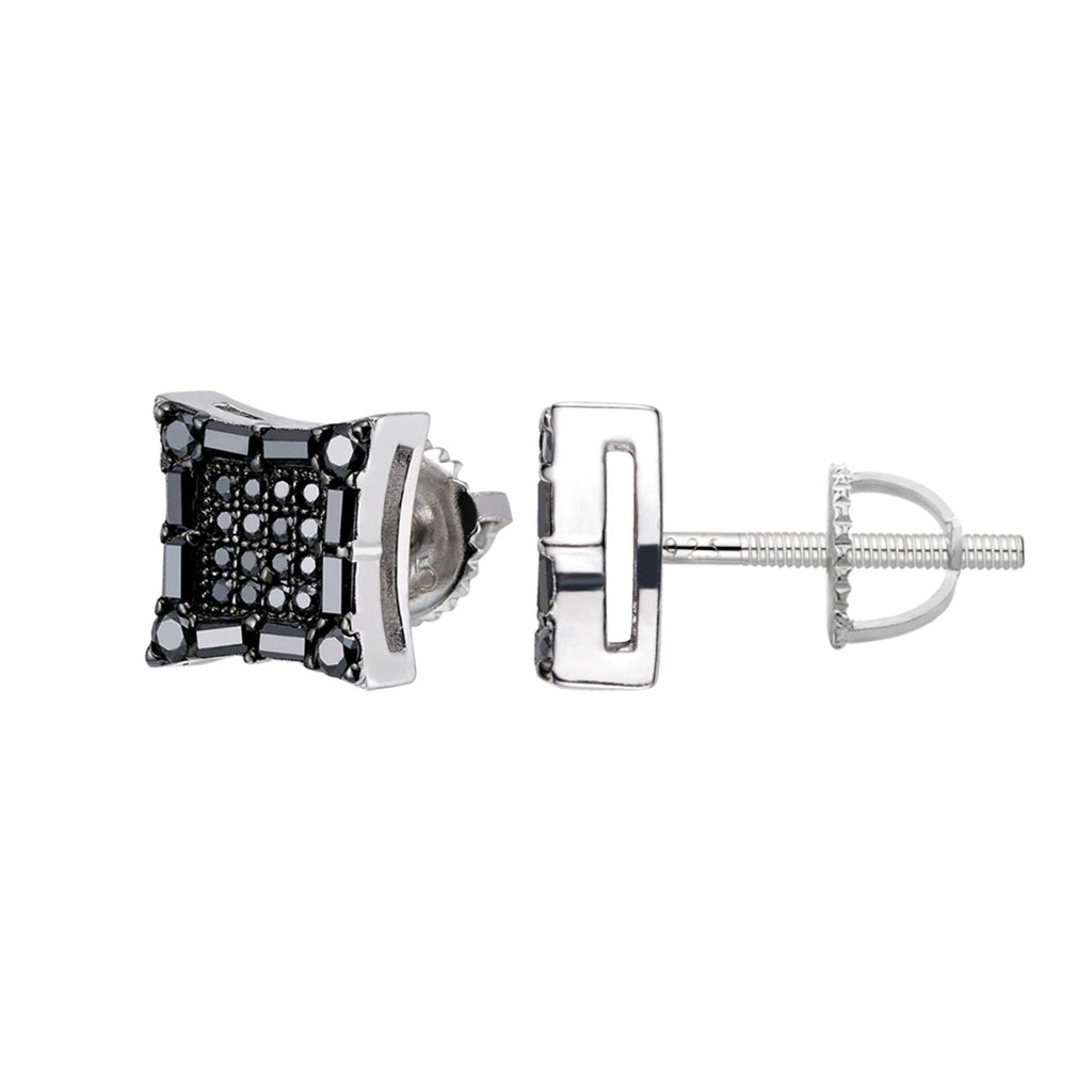 Sterling Silver Round Baguette Black Moissanite Square Shape Stud Earrings BP+RP 5/8 Cttw