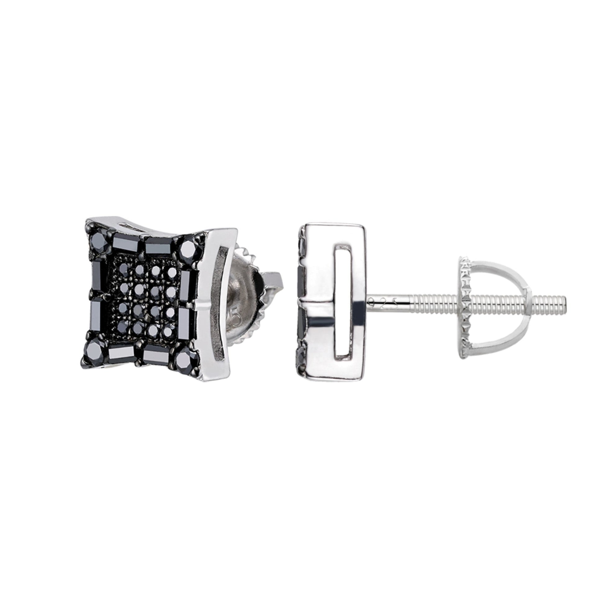 Sterling Silver Round Baguette Black Moissanite Square Shape Stud Earrings BP+RP 5/8 Cttw