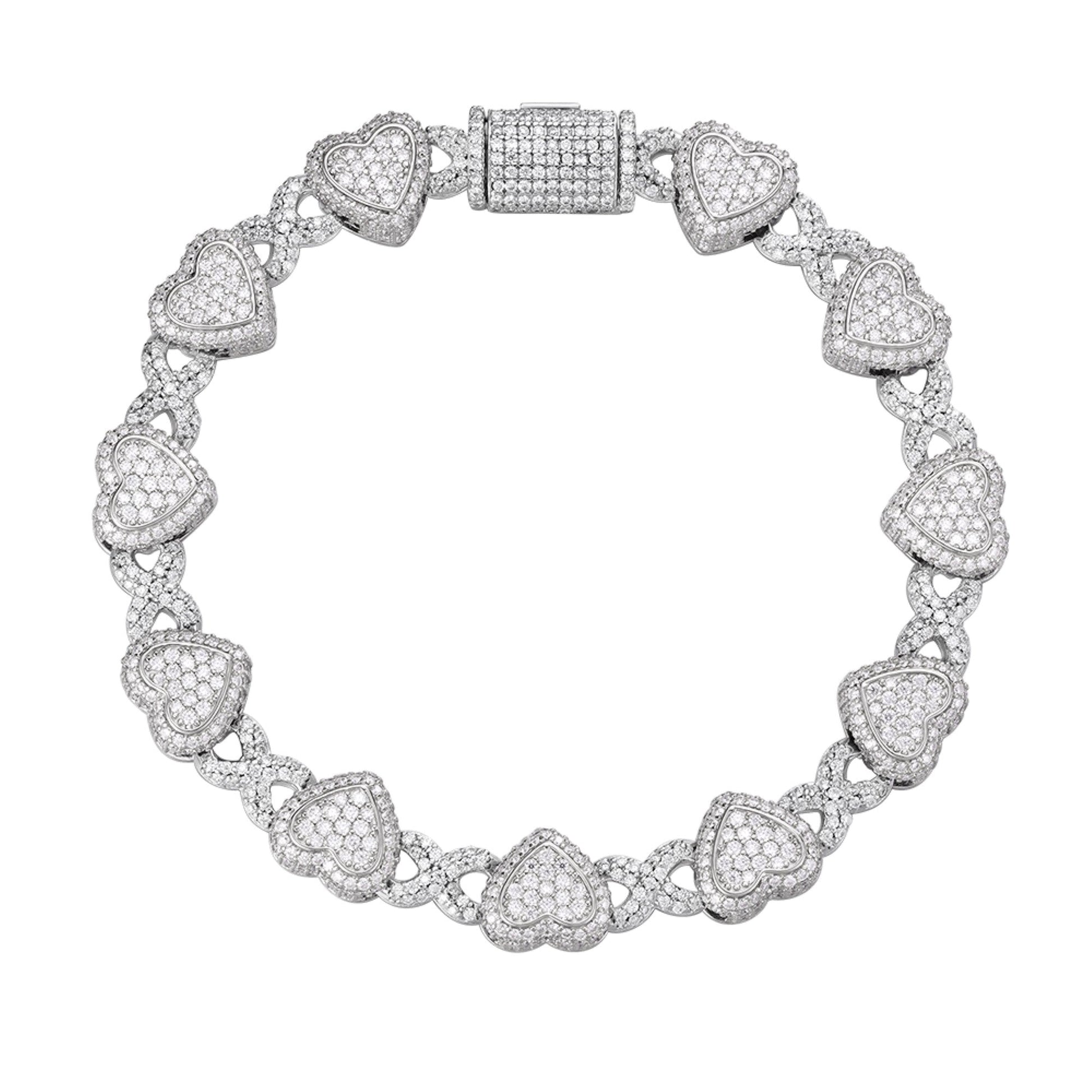 Sterling Silver Round Moissanite Infinity Heart Designer 8 Inch Bracelet RP 8-1/6 Cttw