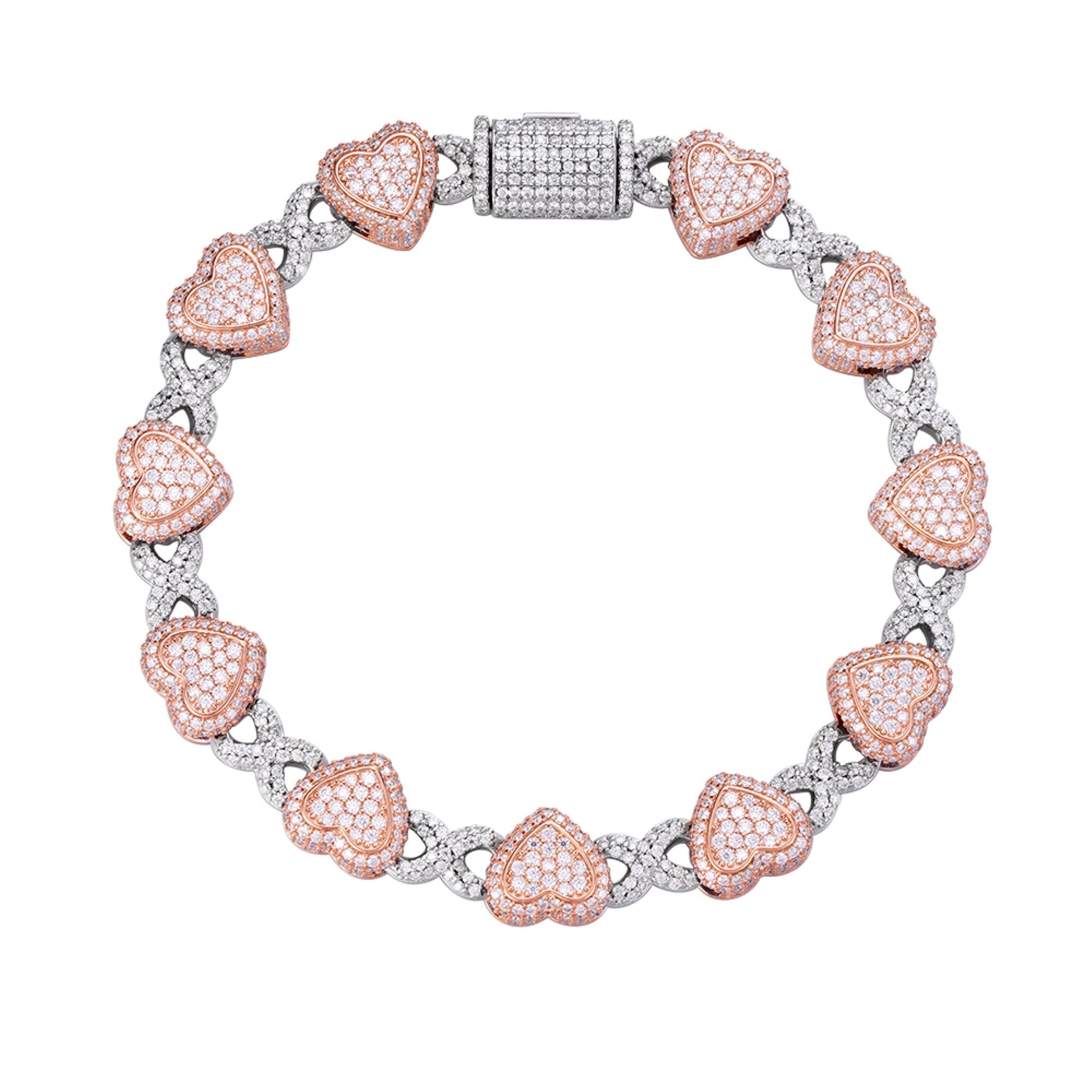 Sterling Silver Round Moissanite Infinity Heart Designer 8 Inch Bracelet RP+PP 8-1/6 Cttw