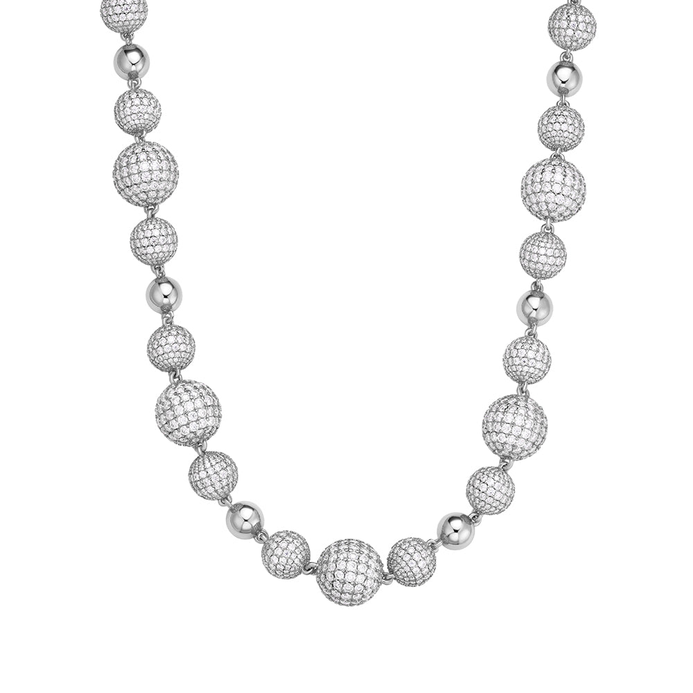 Sterling Silver Round Moissanite Bead Ball Designer Chain 22 Inch Mens Necklace RP 105-5/8 Cttw
