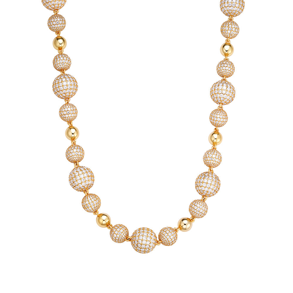Sterling Silver Round Moissanite Bead Ball Designer Chain 22 Inch Mens Necklace GP 105-5/8 Cttw
