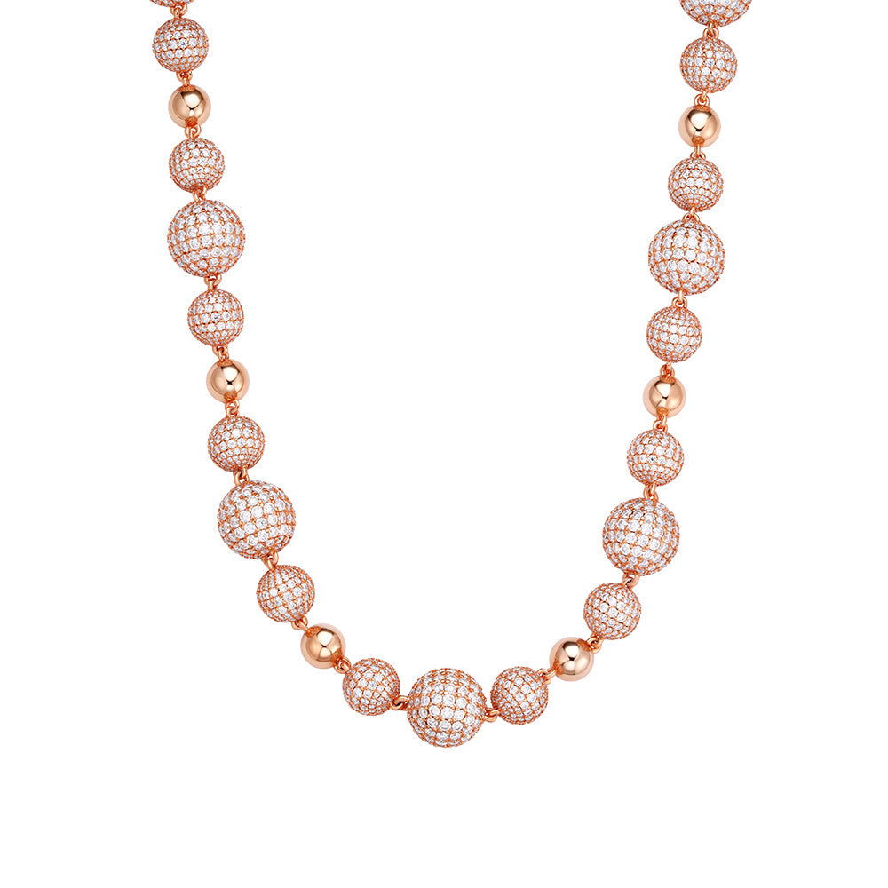 Sterling Silver Round Moissanite Bead Ball Designer Chain 22 Inch Mens Necklace PP 105-5/8 Cttw