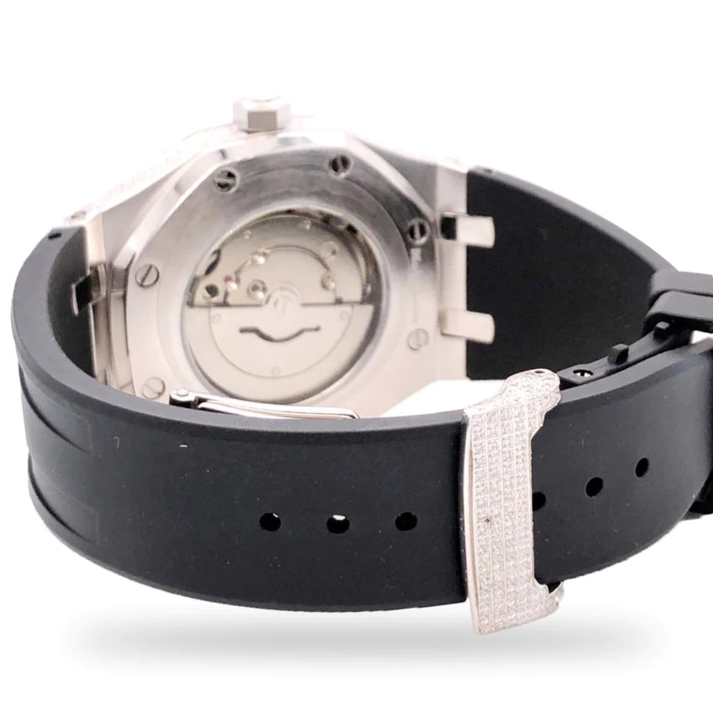 Moissanite Stainless Steel Watch Black Rubber Band 15-3/4 Cttw