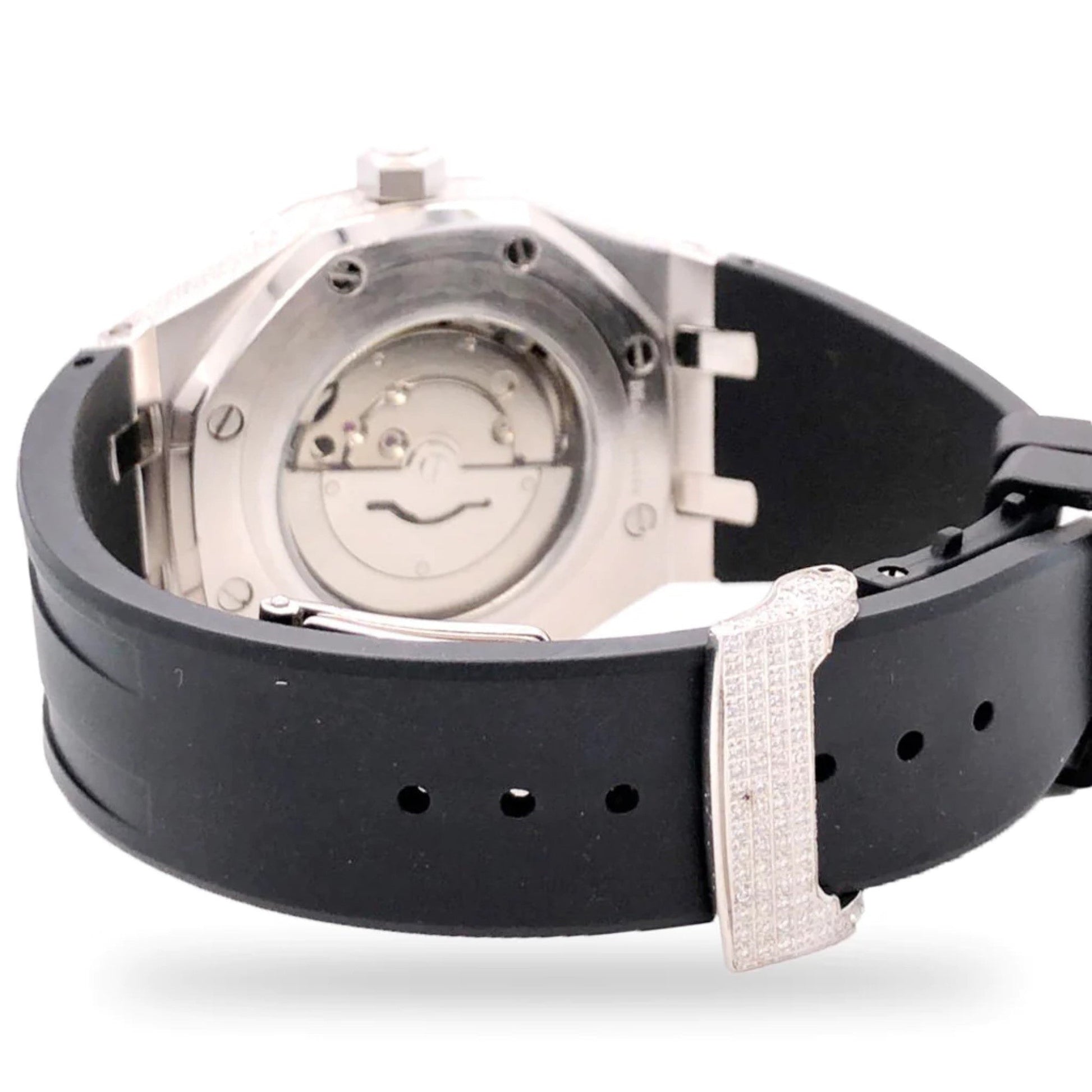 Moissanite Stainless Steel Watch Black Rubber Band 15-3/4 Cttw