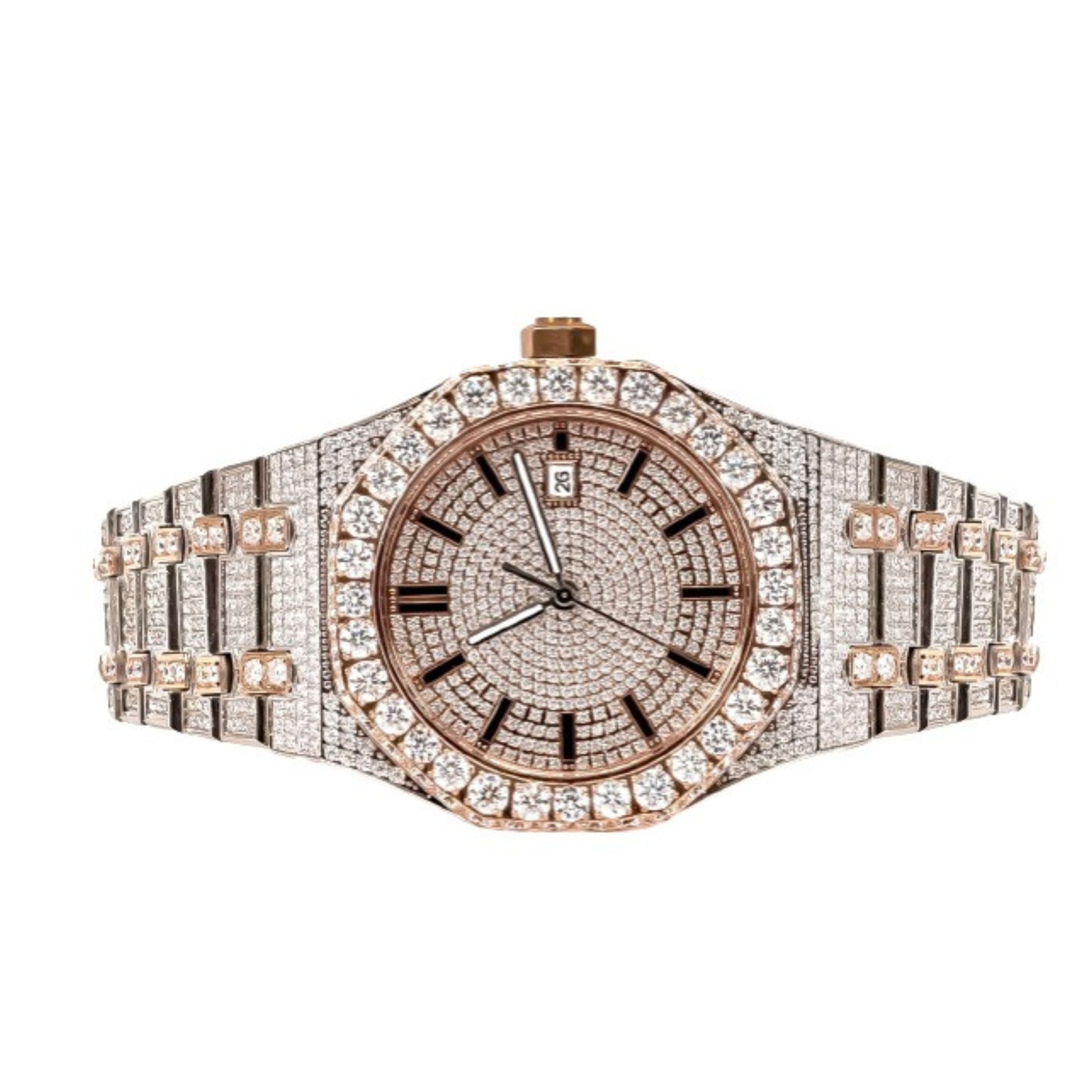 Moissanite Stainless Steel Watch Rose Two Tone Steel Band 22-1/3 Cttw