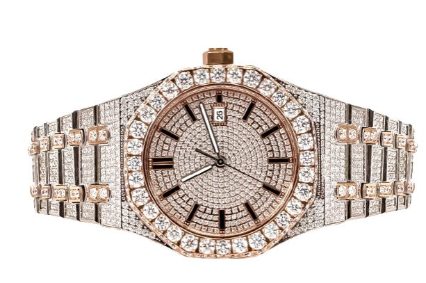 Moissanite Stainless Steel Watch Rose Two Tone Steel Band 22-1/3 Cttw