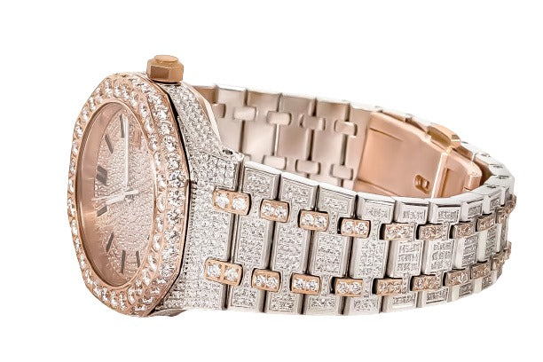 Moissanite Stainless Steel Watch Rose Two Tone Steel Band 22-1/3 Cttw