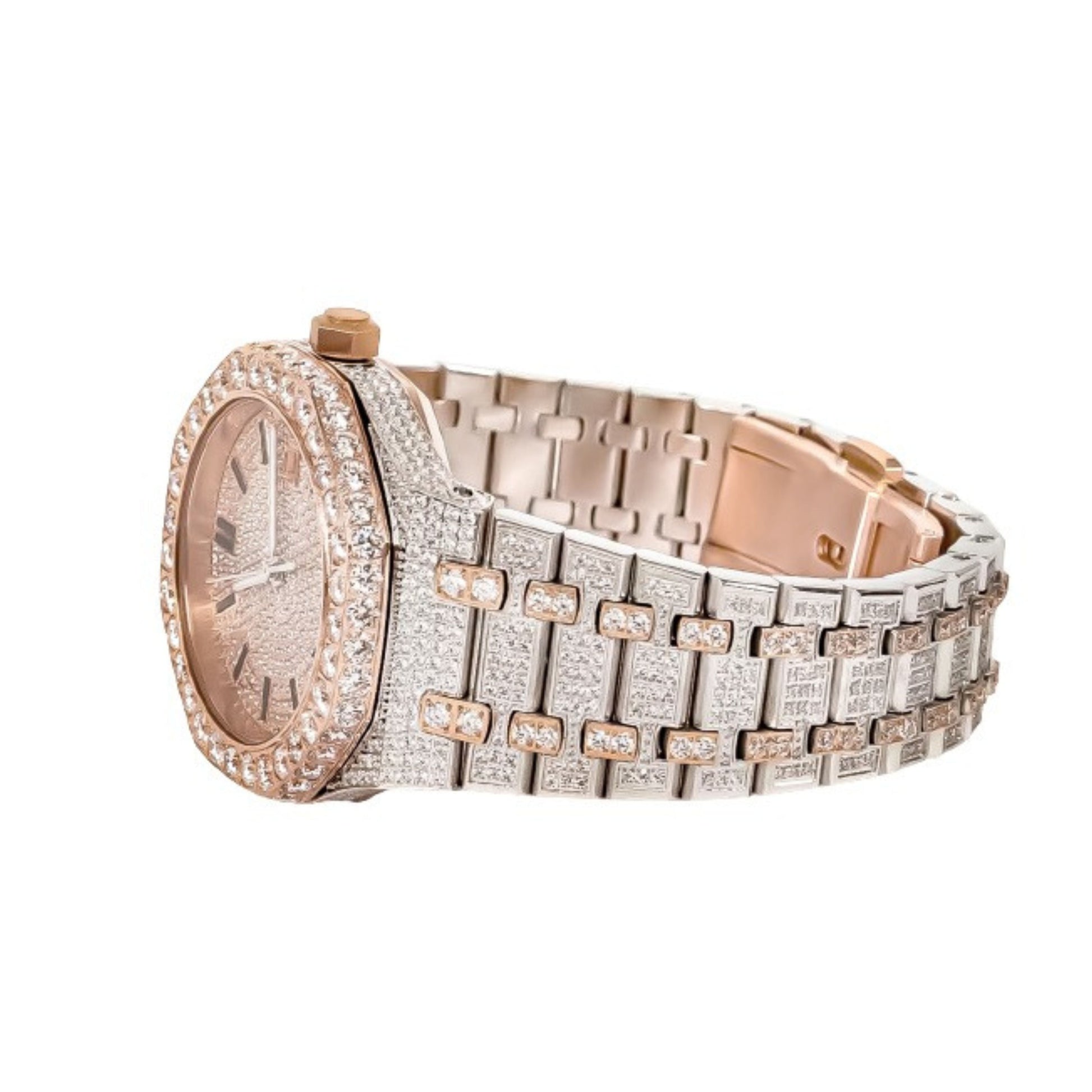 Moissanite Stainless Steel Watch Rose Two Tone Steel Band 22-1/3 Cttw