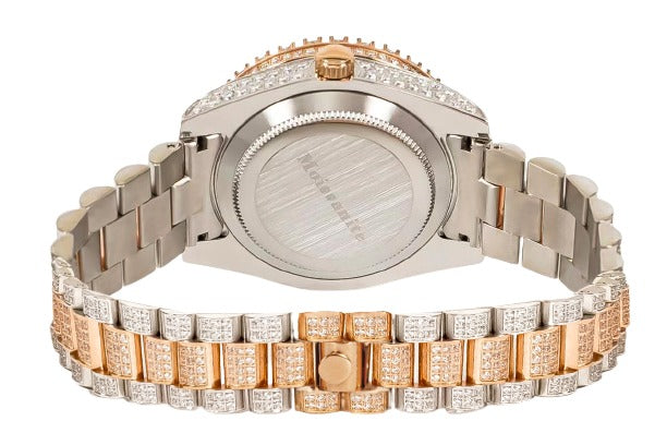 Moissanite Stainless Steel Rose Two Tone Band Mens Watch 17-1/3 Cttw